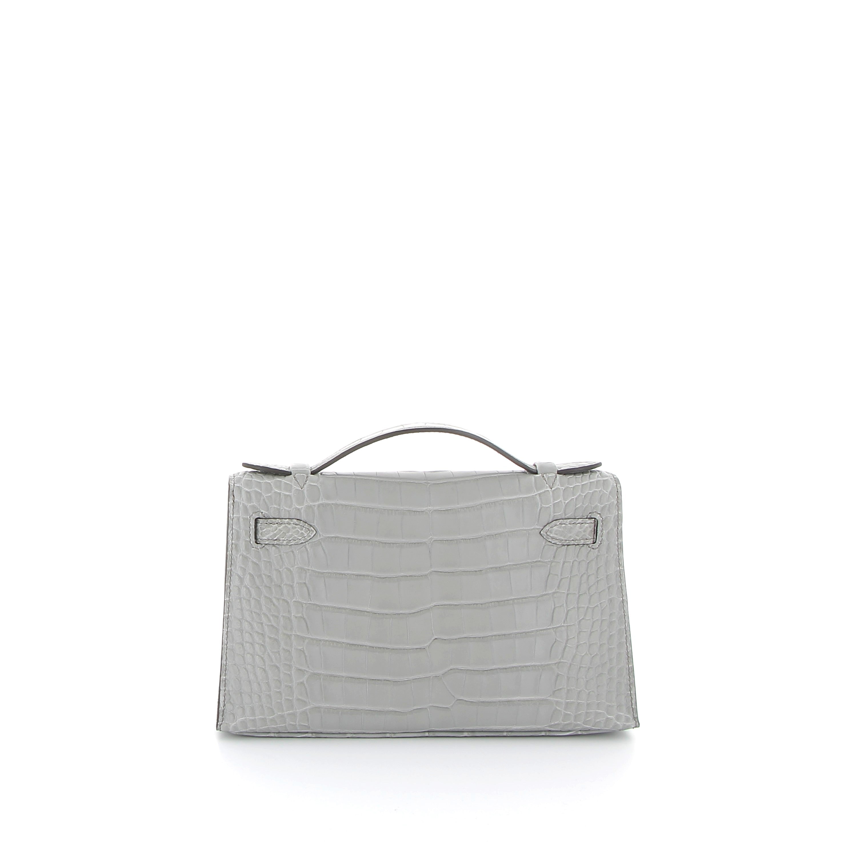HERMES Kelly Pochette Gris Ciment Alligator Matte Finition Or Jaune