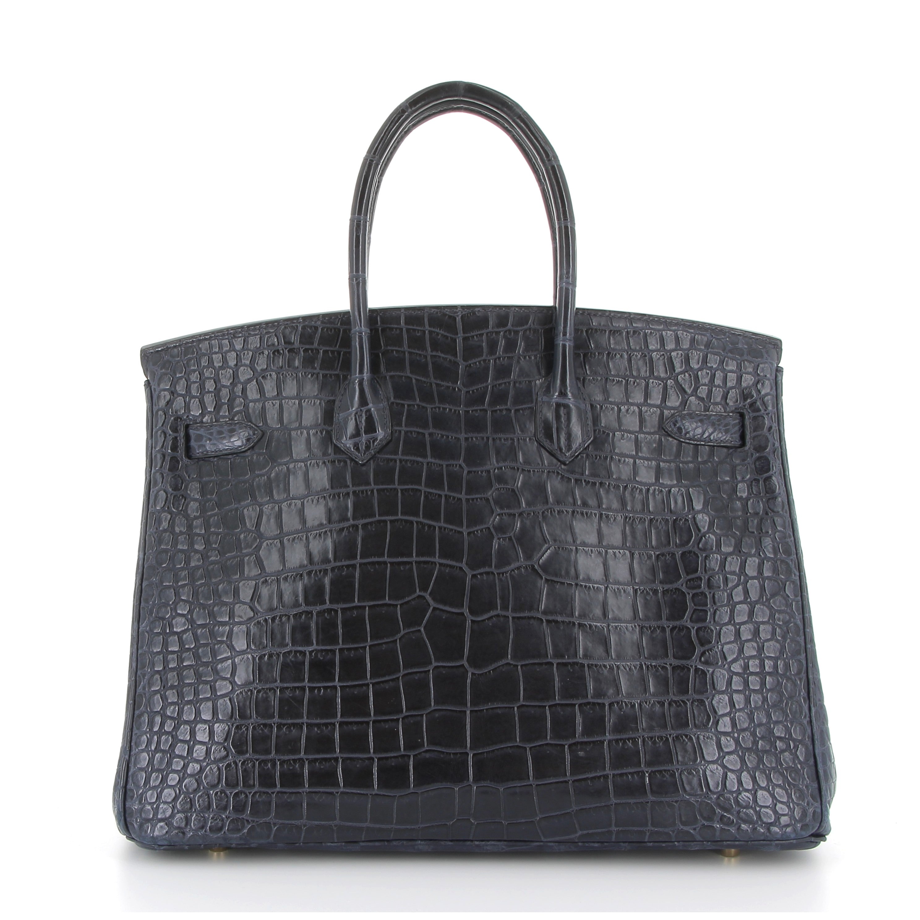 HERMES Birkin 35 Bleu Marine Crocodile Finition Or Jaune