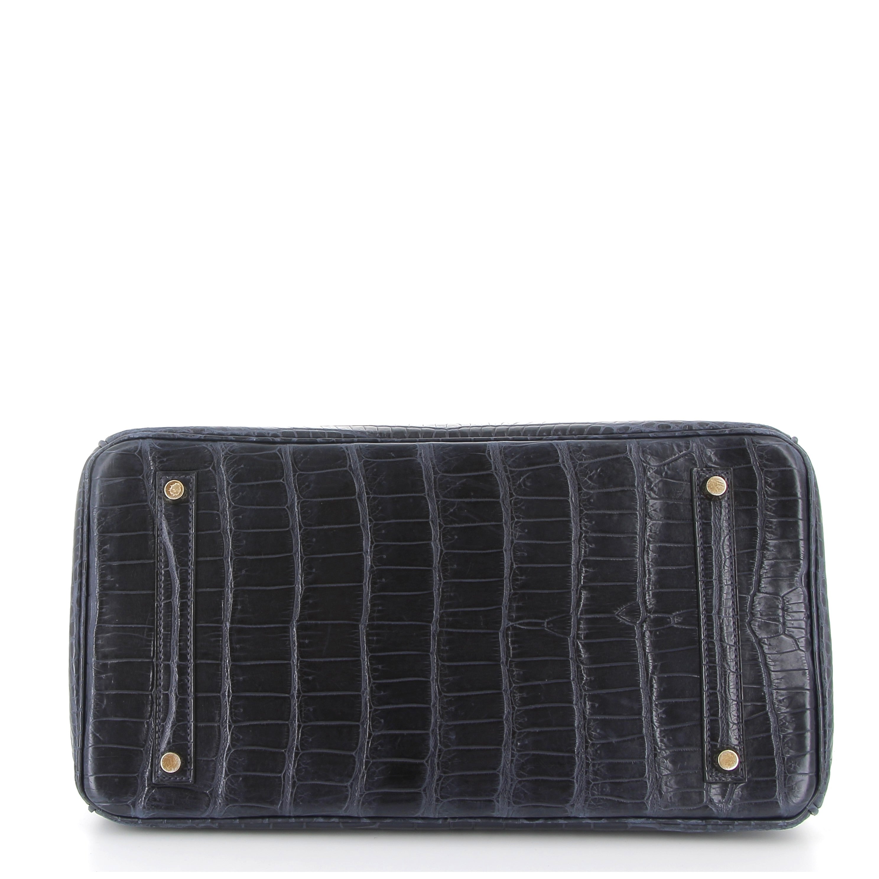 HERMES Birkin 35 Bleu Marine Crocodile Finition Or Jaune
