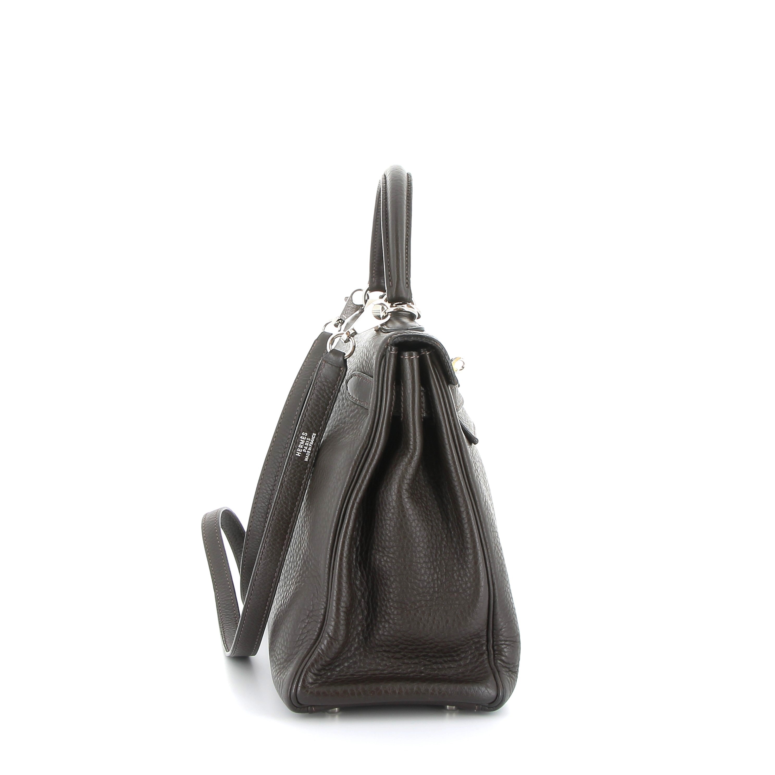 HERMES Kelly 32 Chocolat Taurillon Clémence