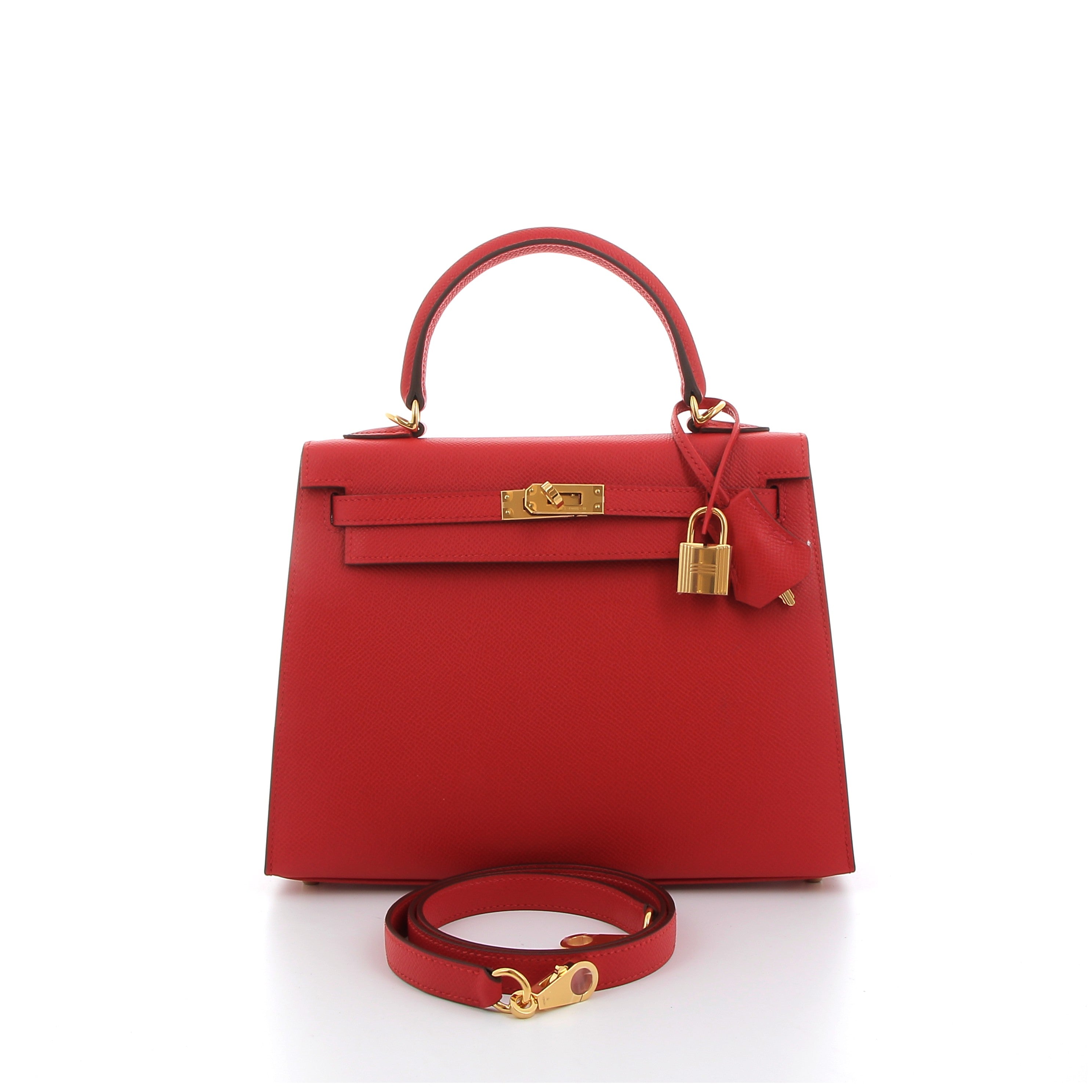 HERMES Kelly 25 Rouge Radieux Epsom Finition Or