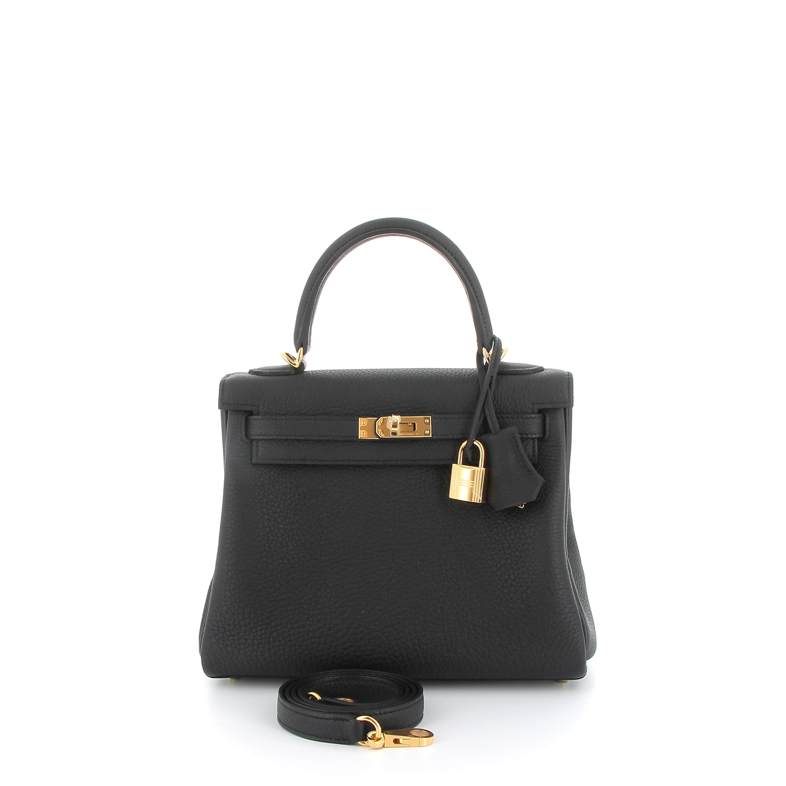 HERMES Kelly 25 Noir Togo Finition Or Jaune