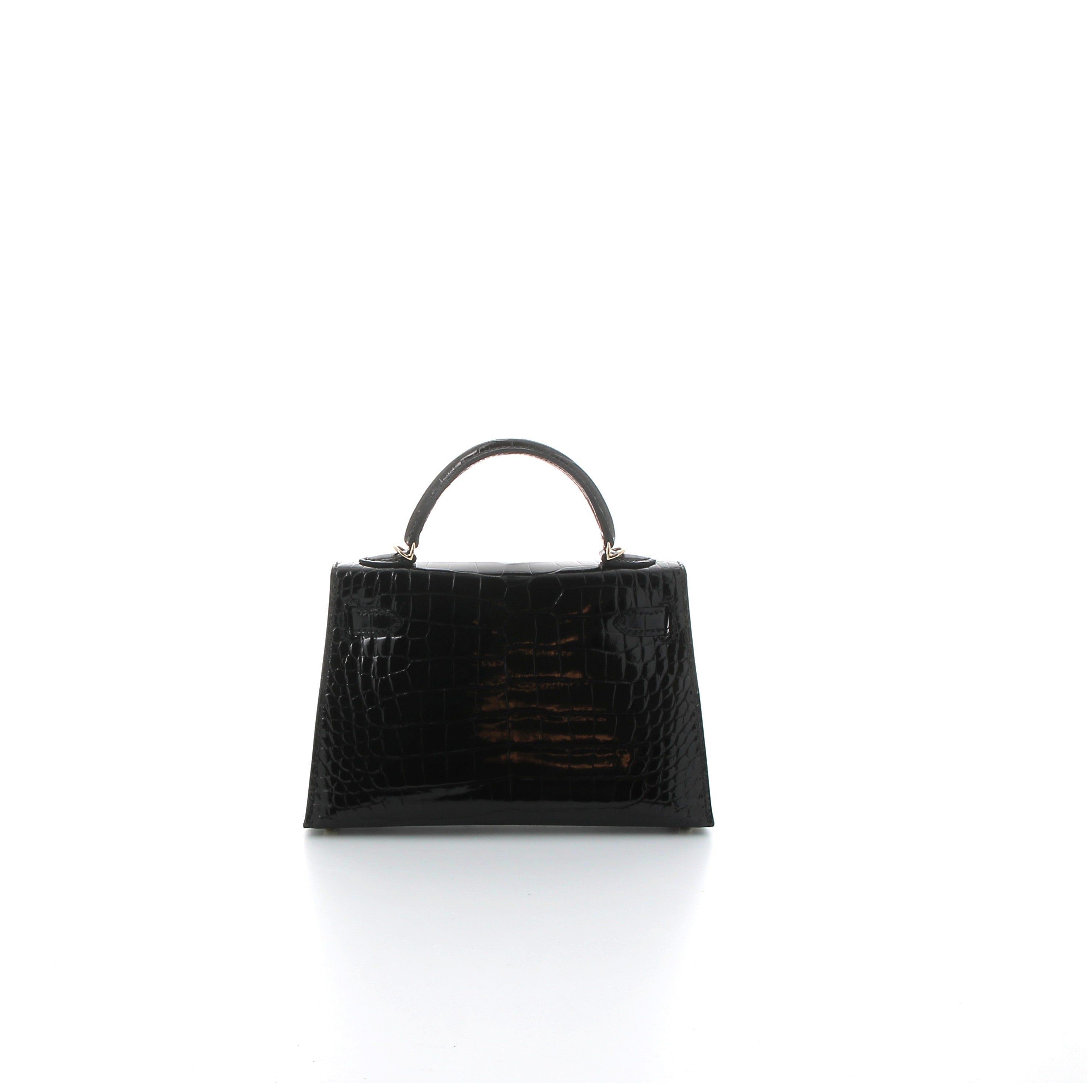 HERMES Kelly 20 Noir Crocodile Niloticus Finition Or Jaune