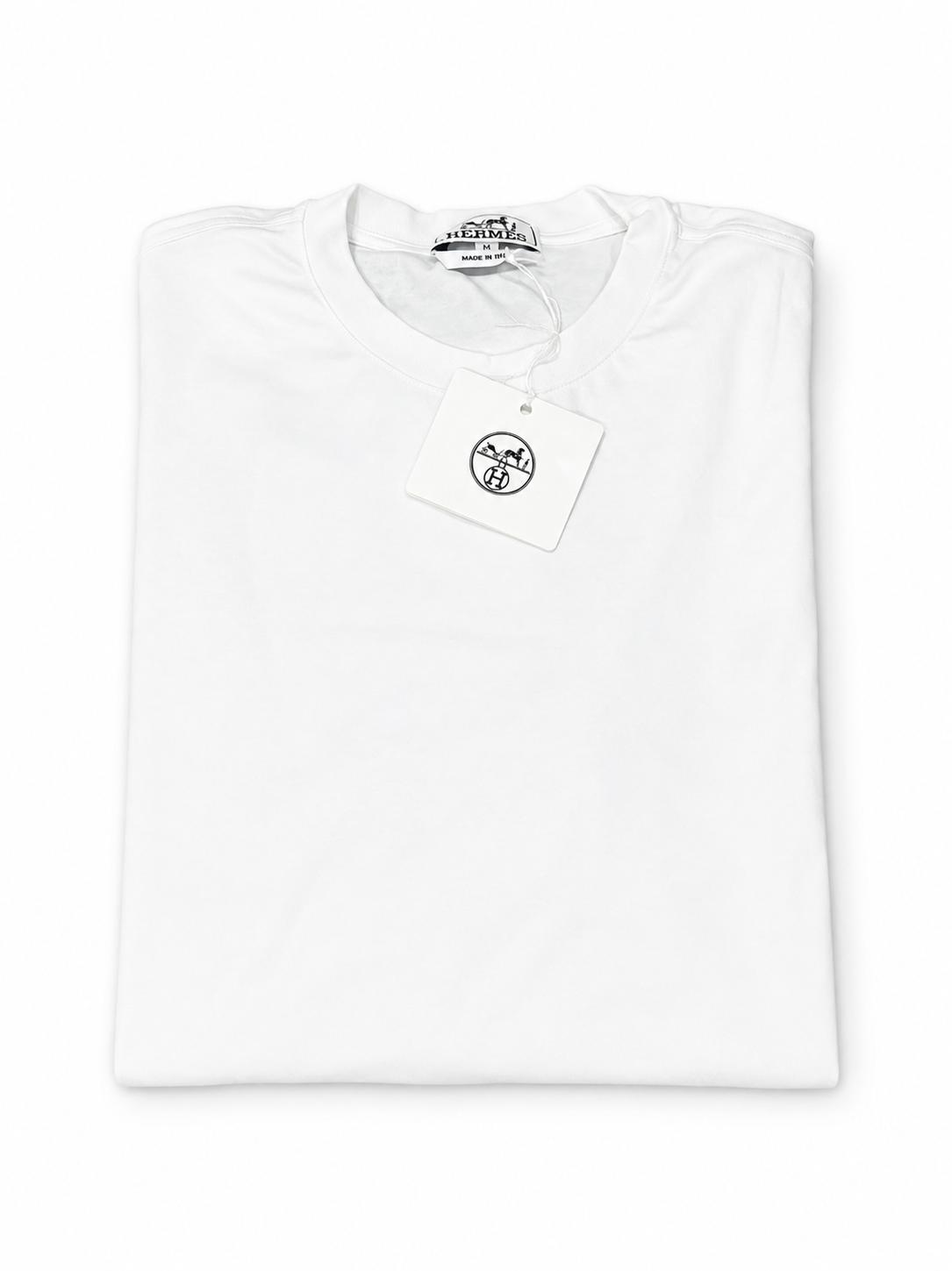 Hermes T Shirt Homme Blanc Détail Sellier Taille M