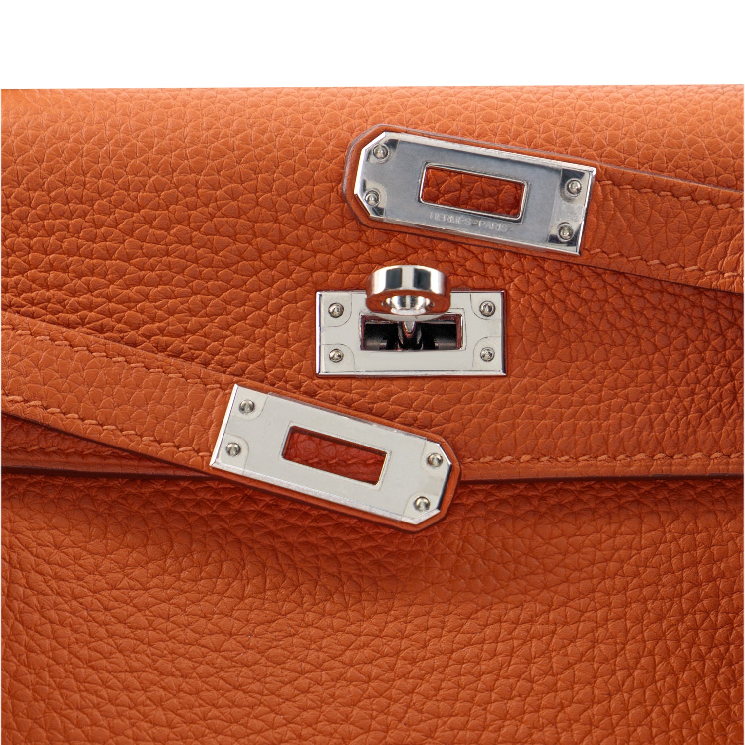 HERMES Kelly 25 Orange Togo Finition Palladié