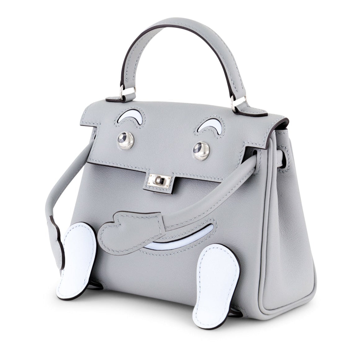 HERMÈS Kelly Doll Bleu Glacier/Bleu Brume Cuir Swift Finition Palladié