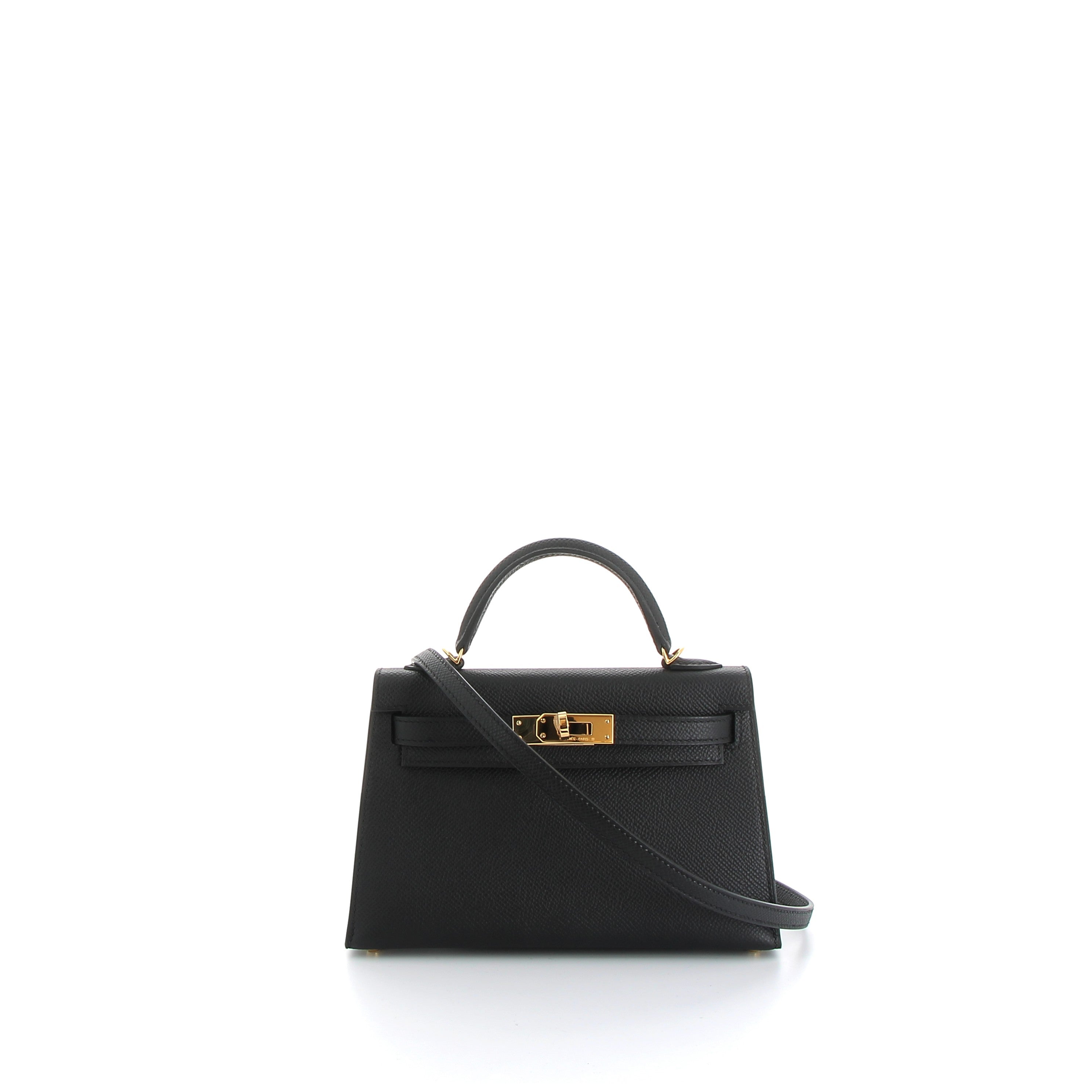 HERMES Kelly 20 Noir Epsom Finition Or Jaune