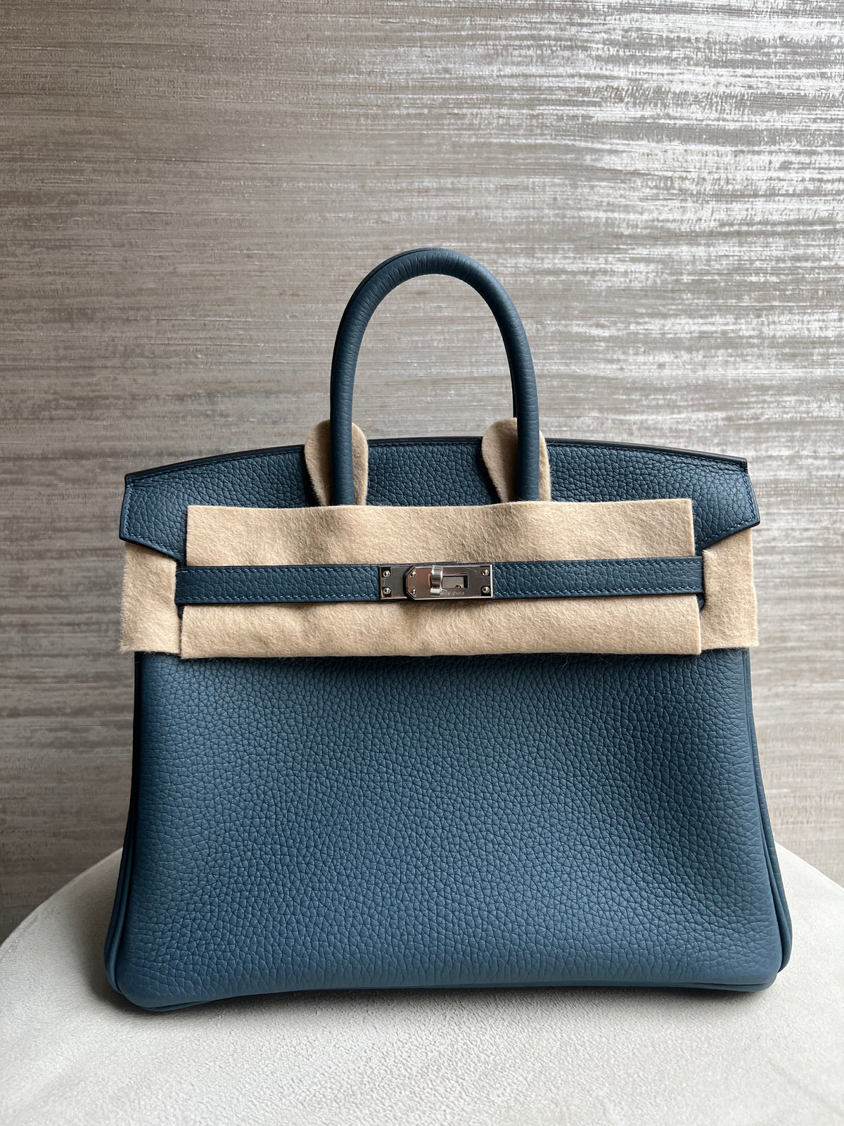 HERMÈS BIRKIN 25 BLEU TEMPÊTE TOGO FINITION PALLADIUM