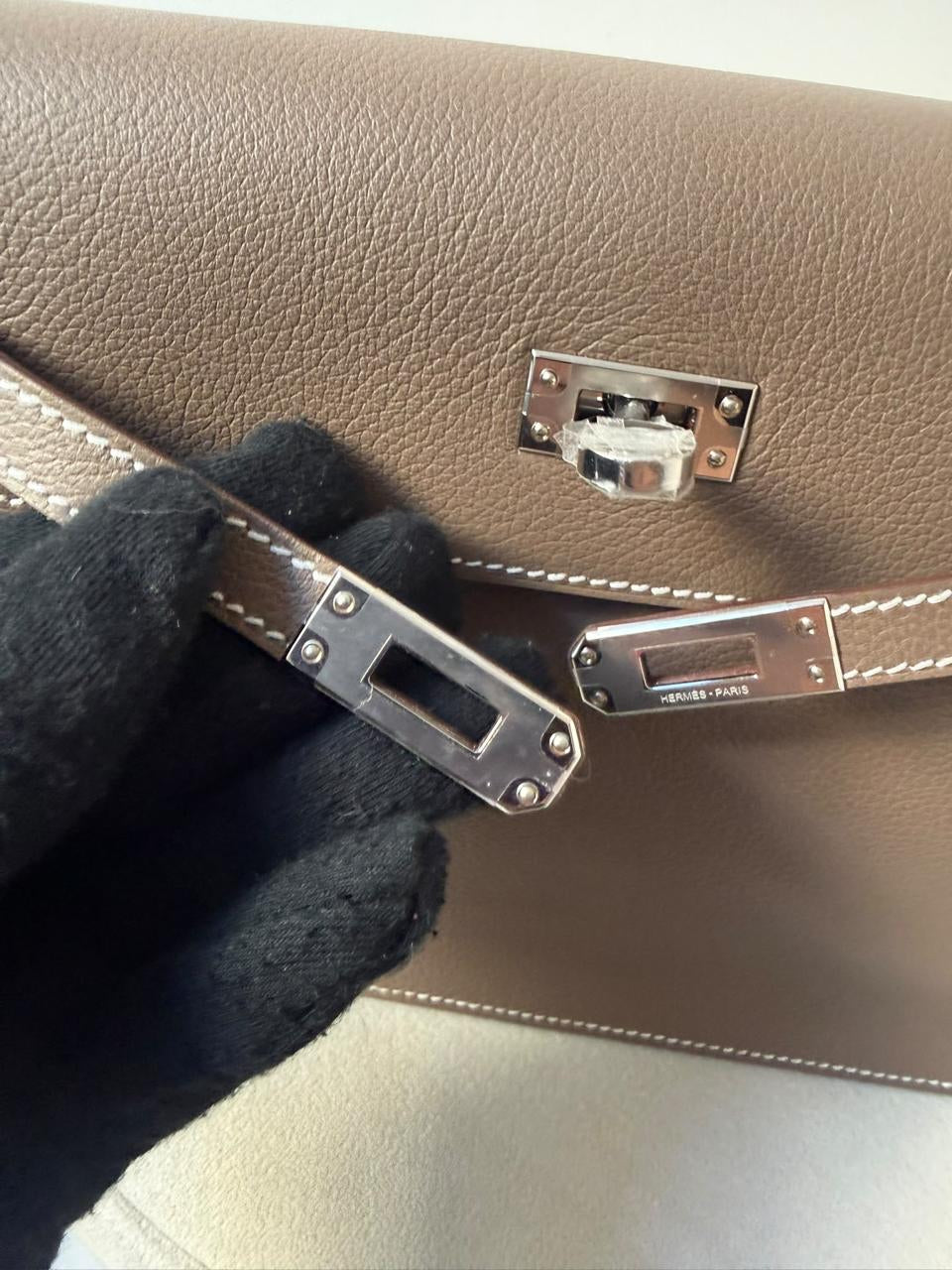 HERMÈS KELLY DANSE ÉTOUPE EVERCOLOR FINITION PALLADIUM