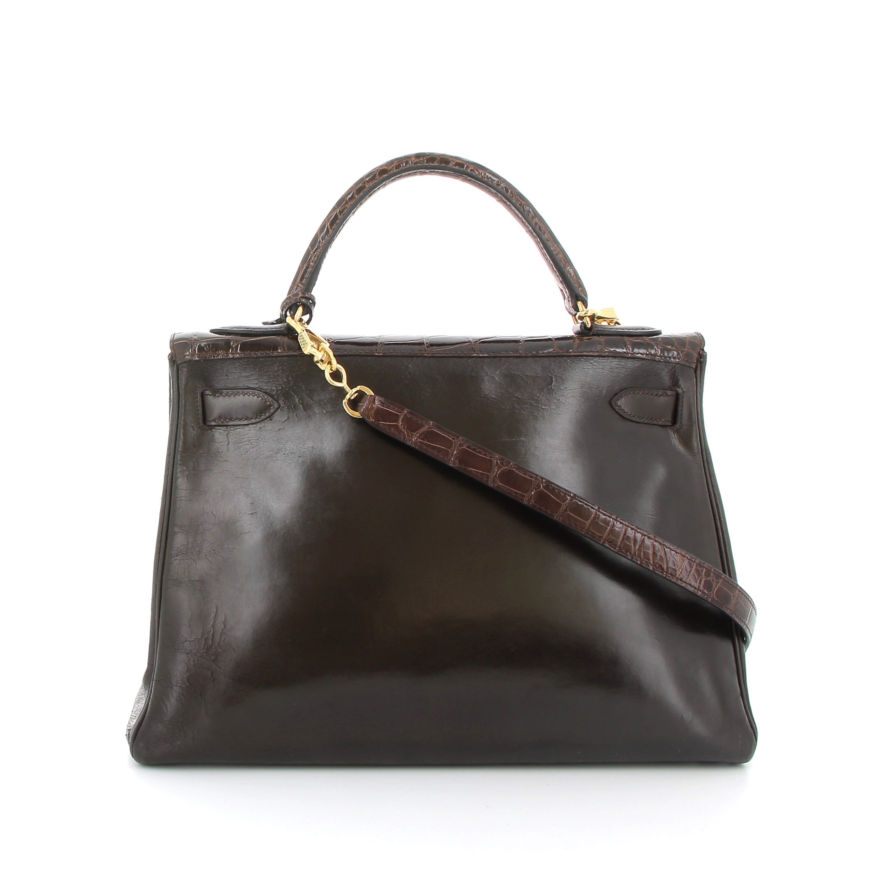 HERMES Preowned Kelly 32 Marron Box / Crocodile