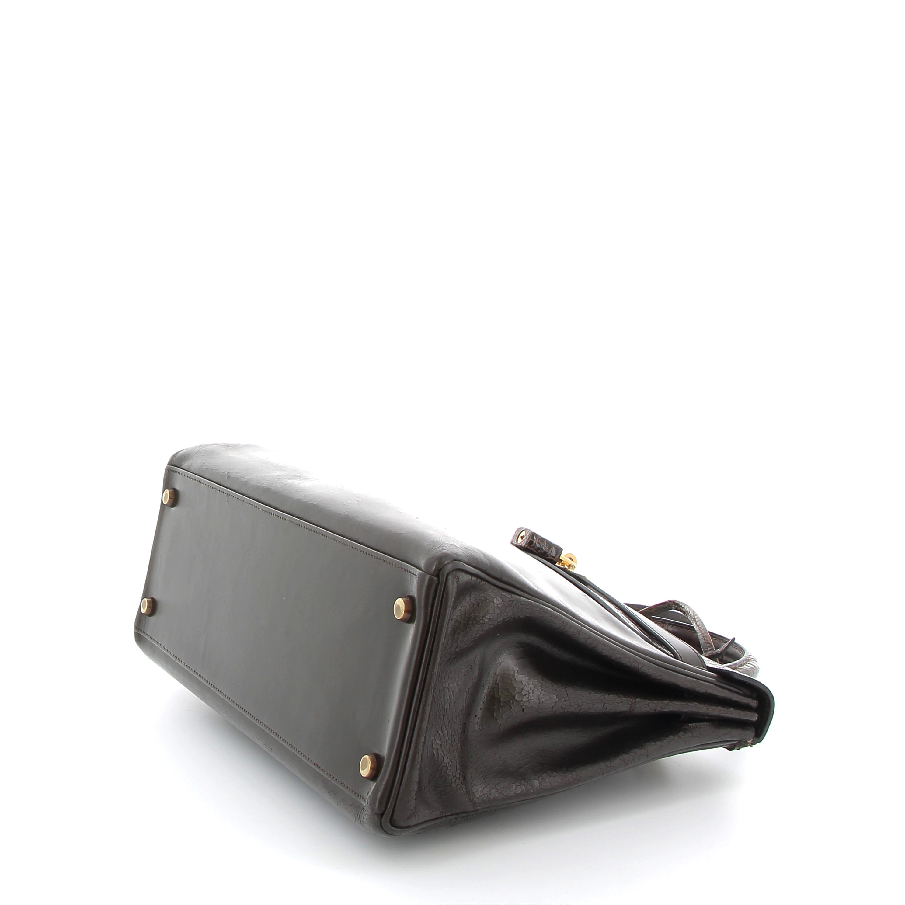 HERMES Preowned Kelly 32 Marron Box / Crocodile