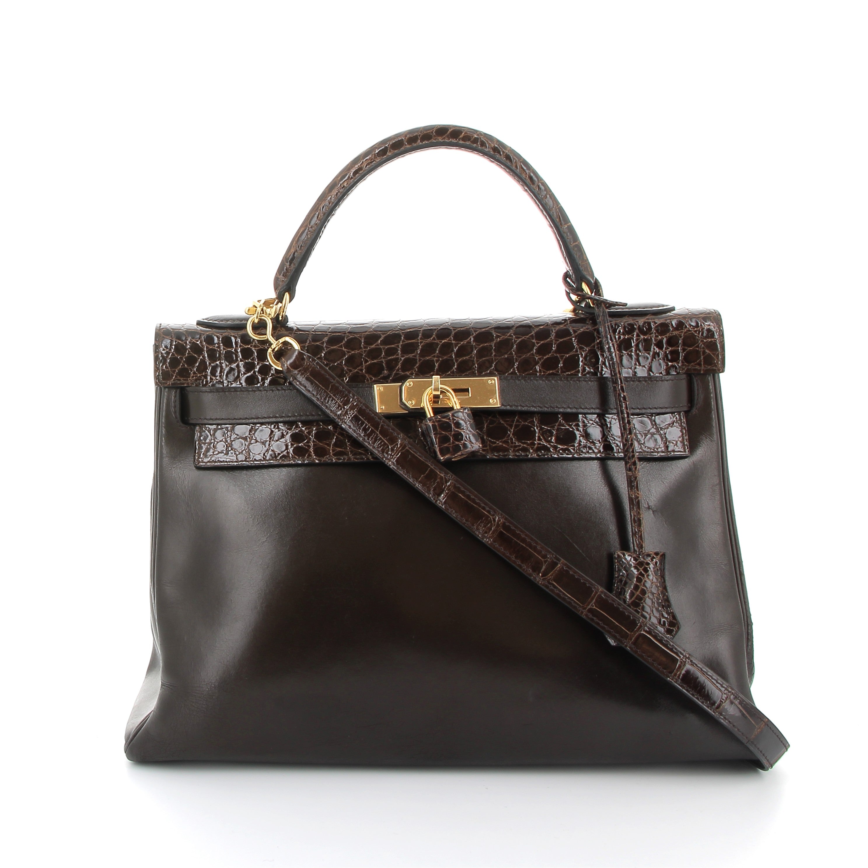 HERMES Preowned Kelly 32 Marron Box / Crocodile