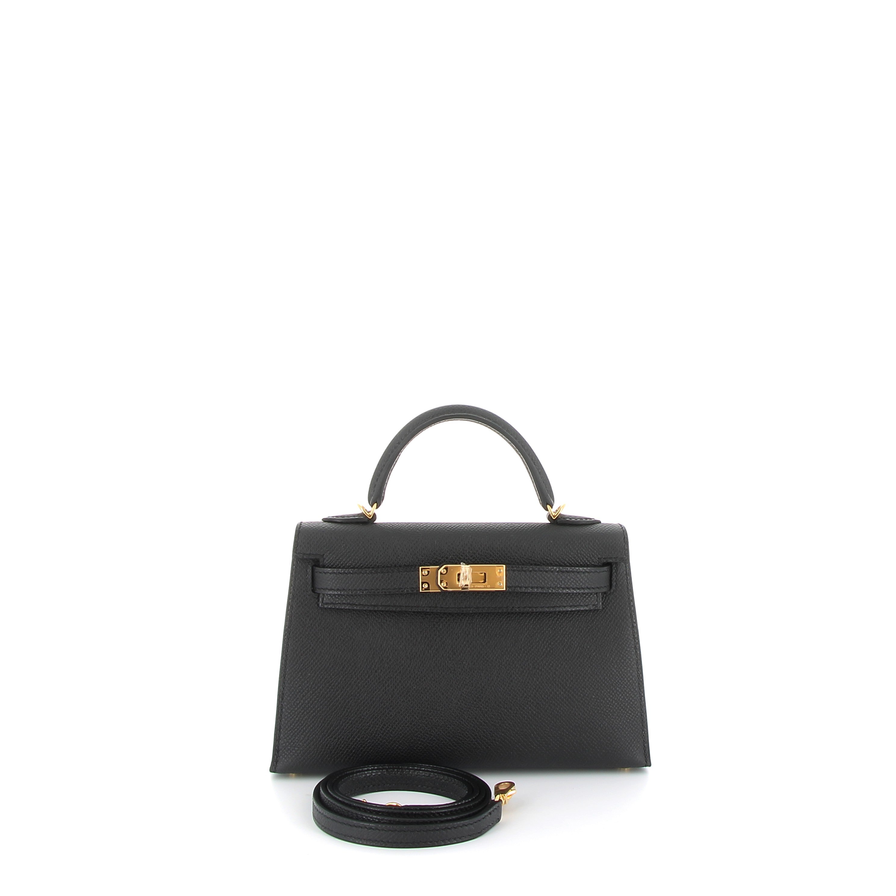 HERMES Kelly 20 Noir Epsom Finition Or Jaune