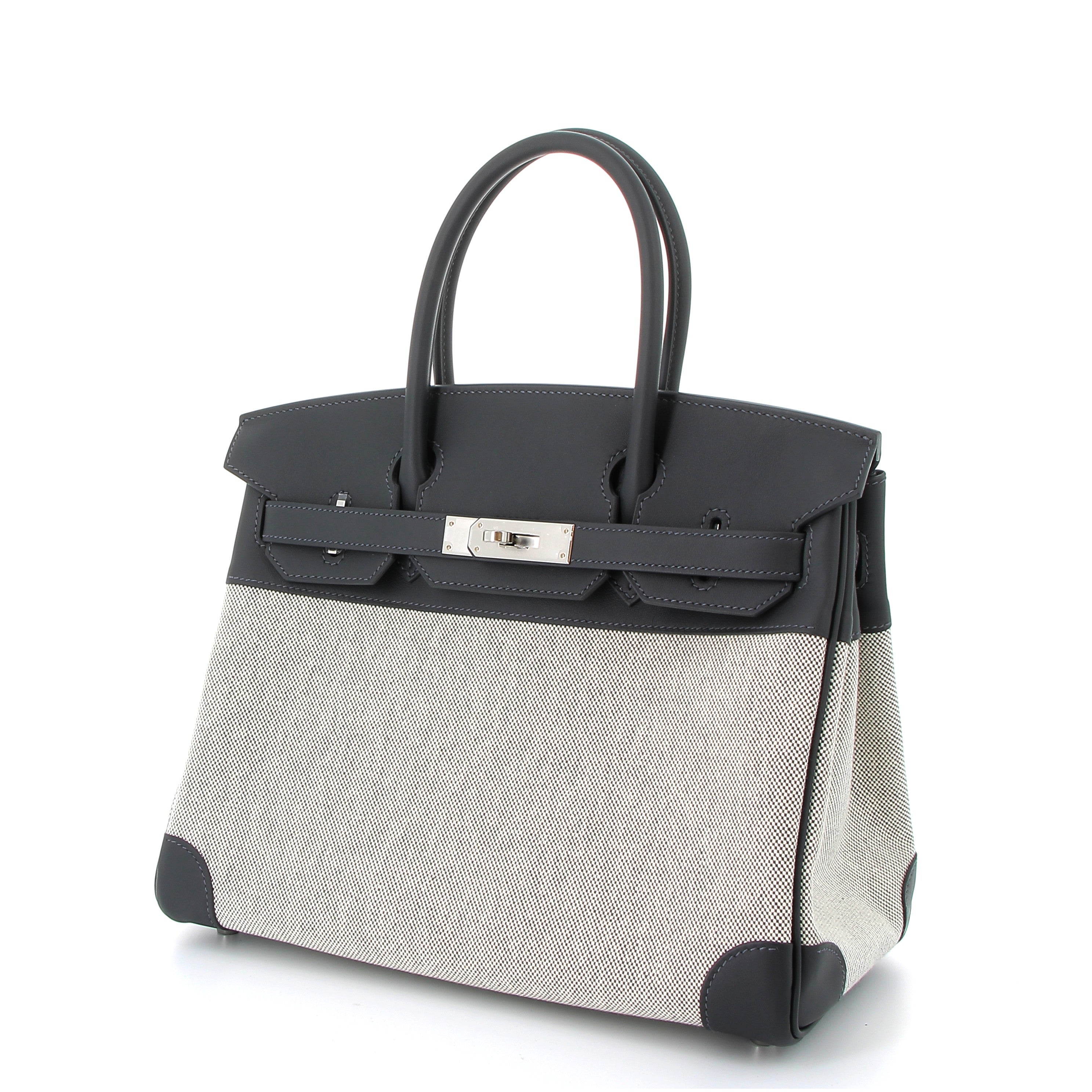 HERMES Birkin 30 Ardoise/Ecru Toile H/Swift Finition Palladié
