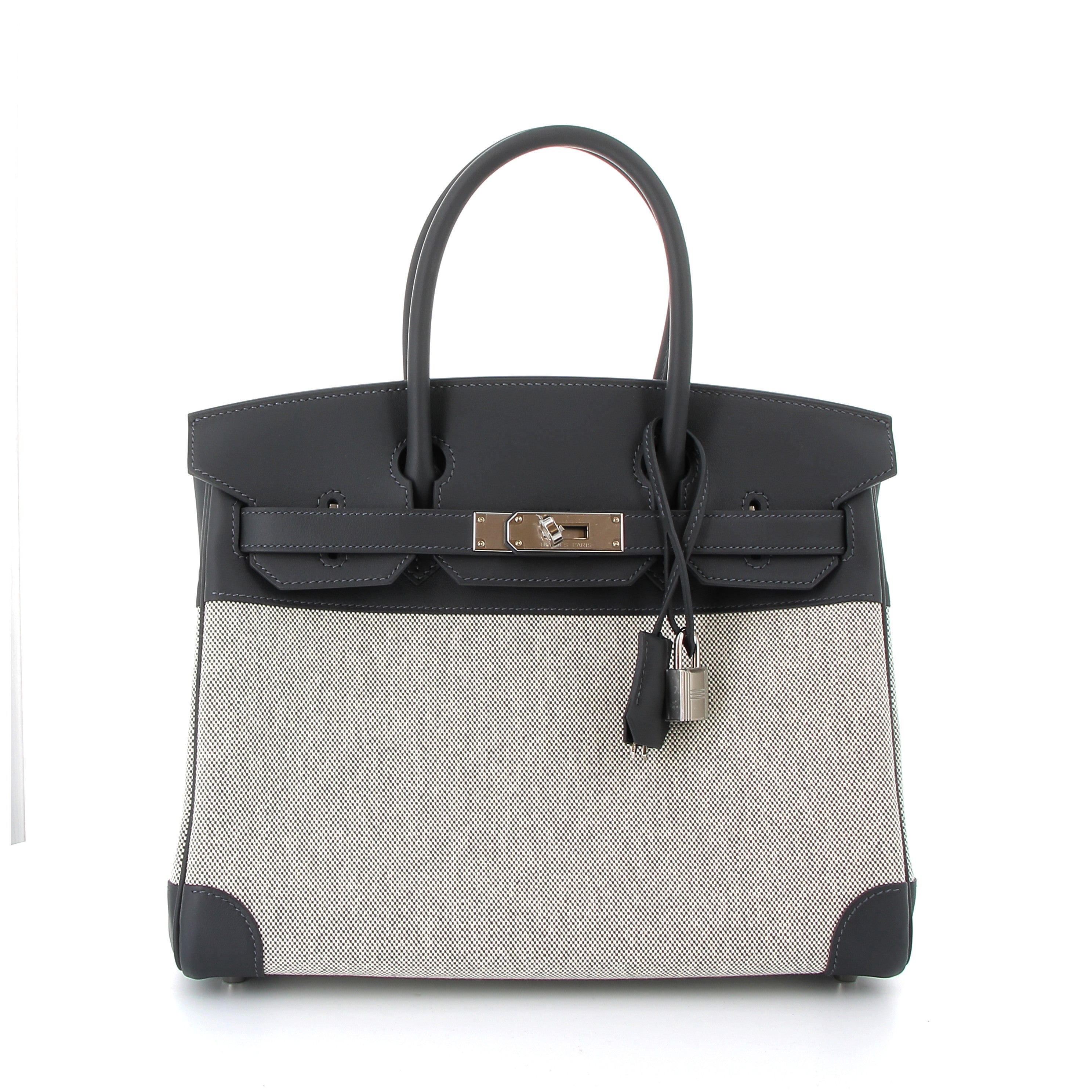 HERMES Birkin 30 Ardoise/Ecru Toile H/Swift Finition Palladié