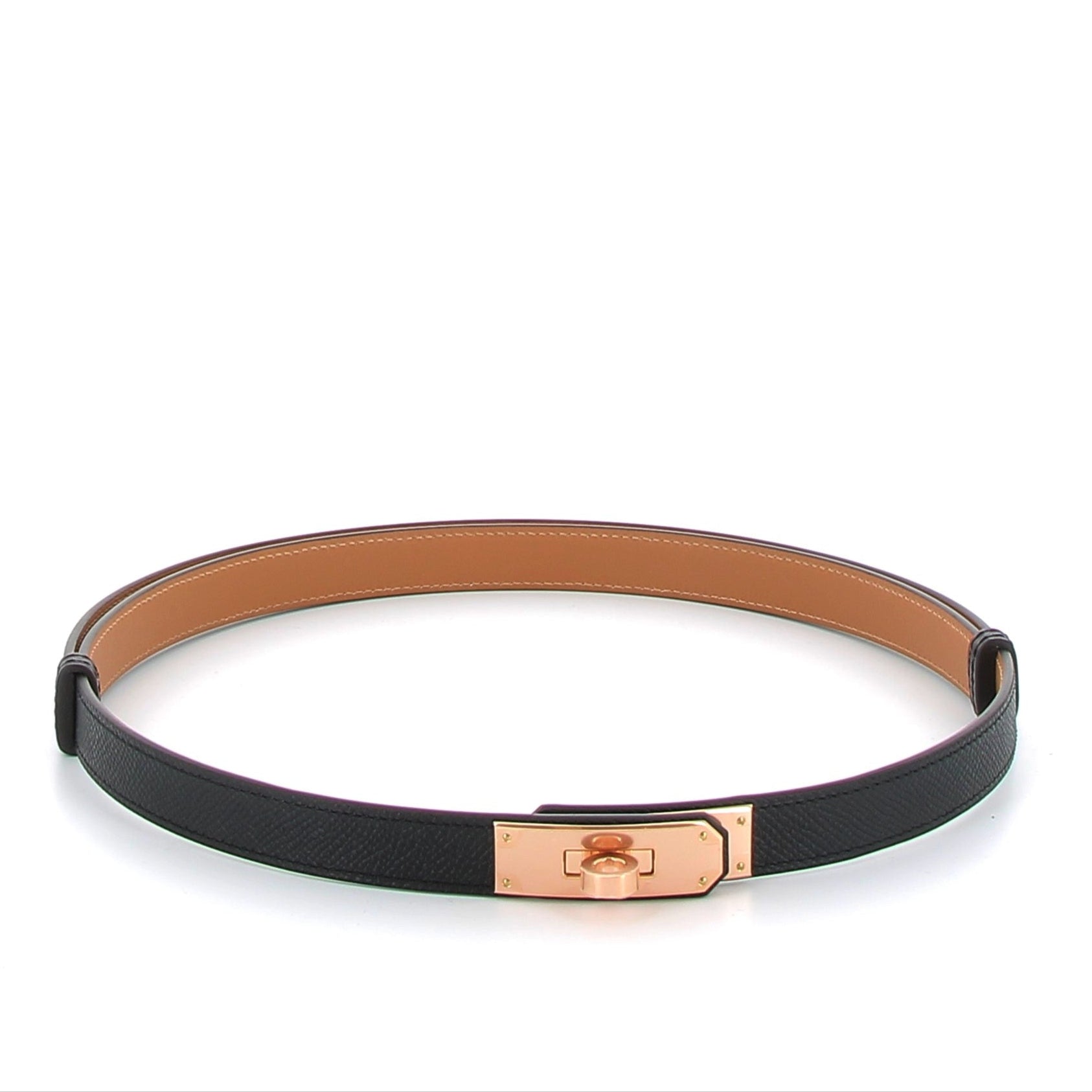 HERMES Ceinture Kelly 18 Noir Finition Or Rose