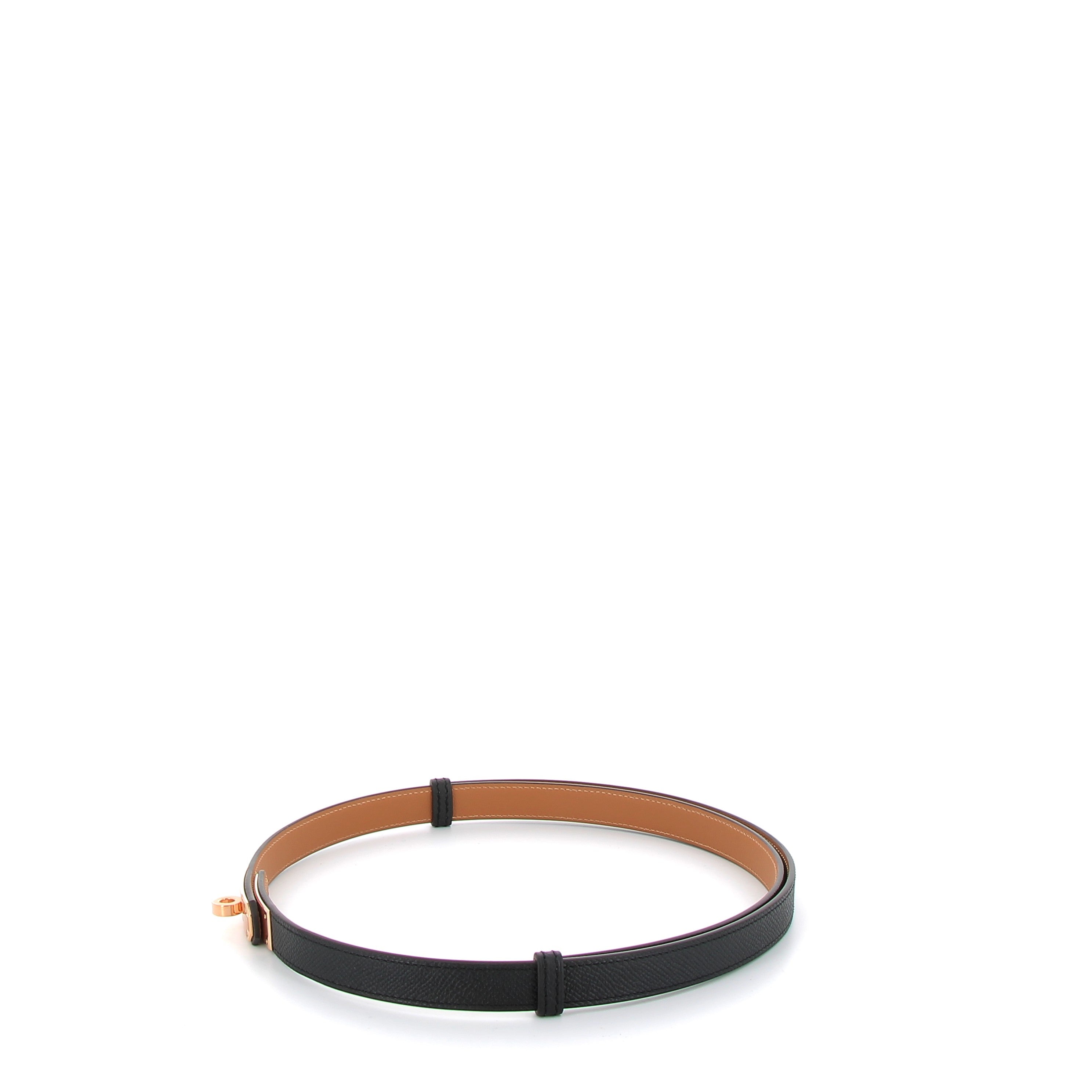 HERMES Ceinture Kelly 18 Noir Finition Or Rose