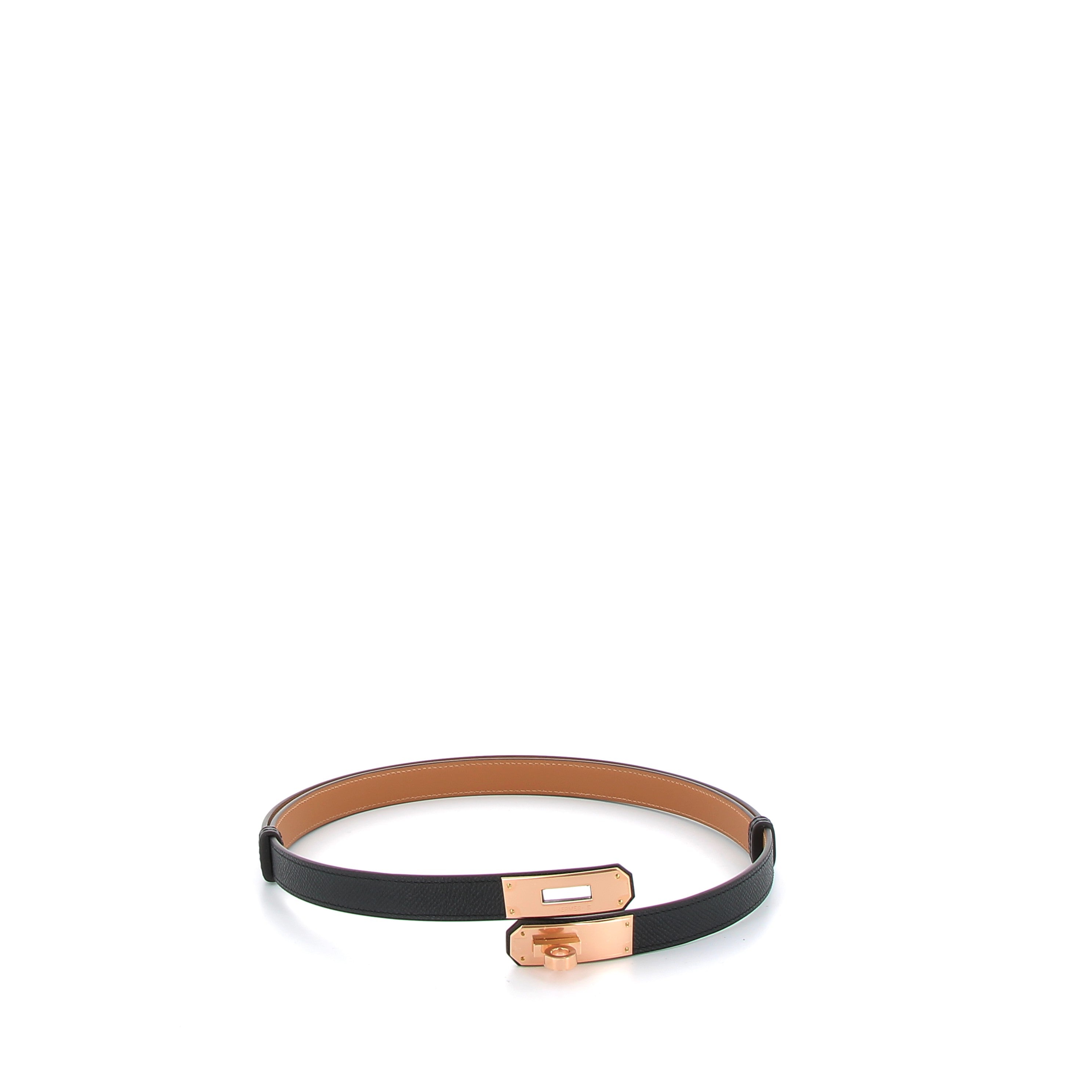 HERMES Ceinture Kelly 18 Noir Finition Or Rose