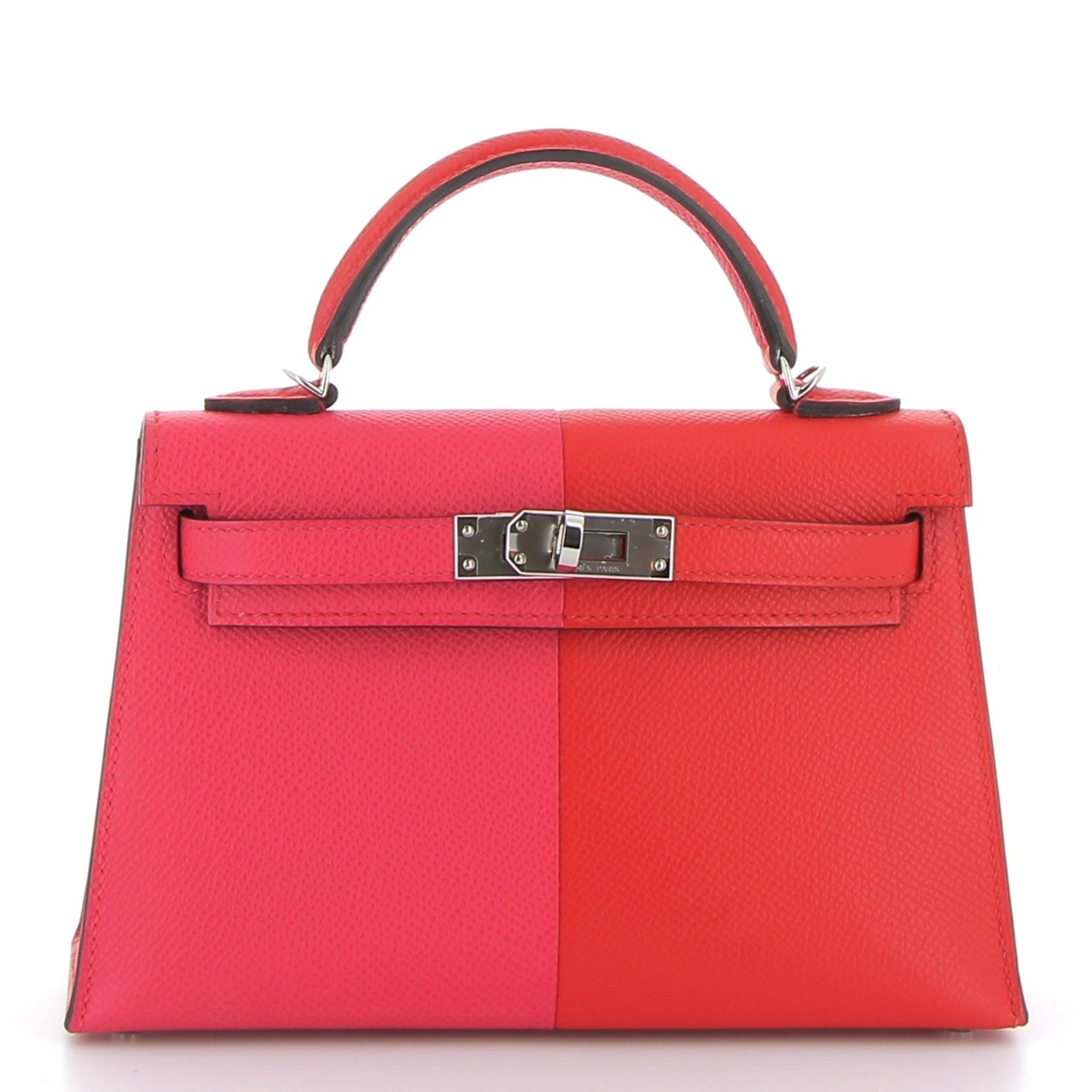 HERMÈS Kelly 20 Rose Extreme / Rouge de Coeur / Blue Zanzibar Cuir Epsom Finition Palladié