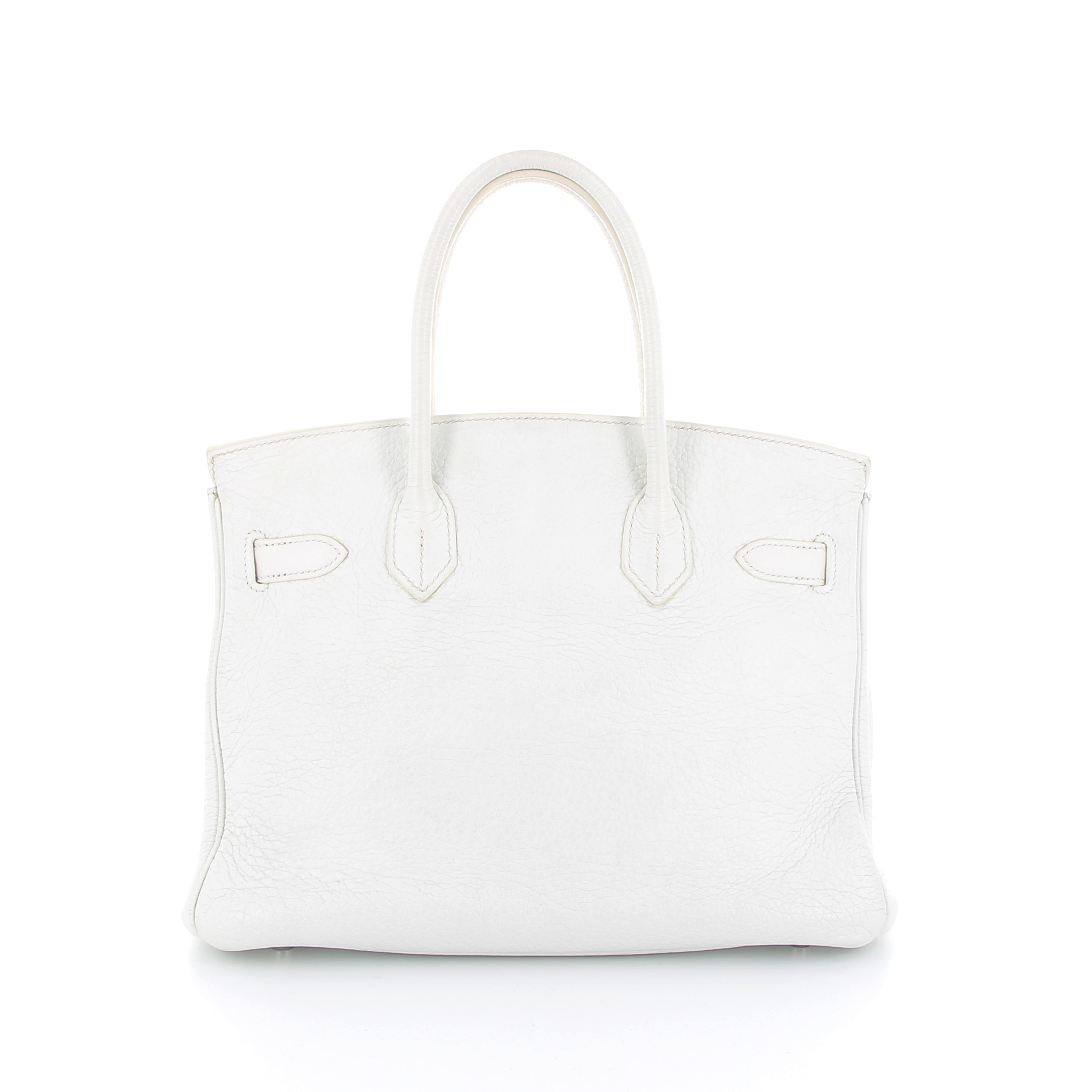 HERMÈS Birkin 30 White Taurillon Clemence Palladium finish