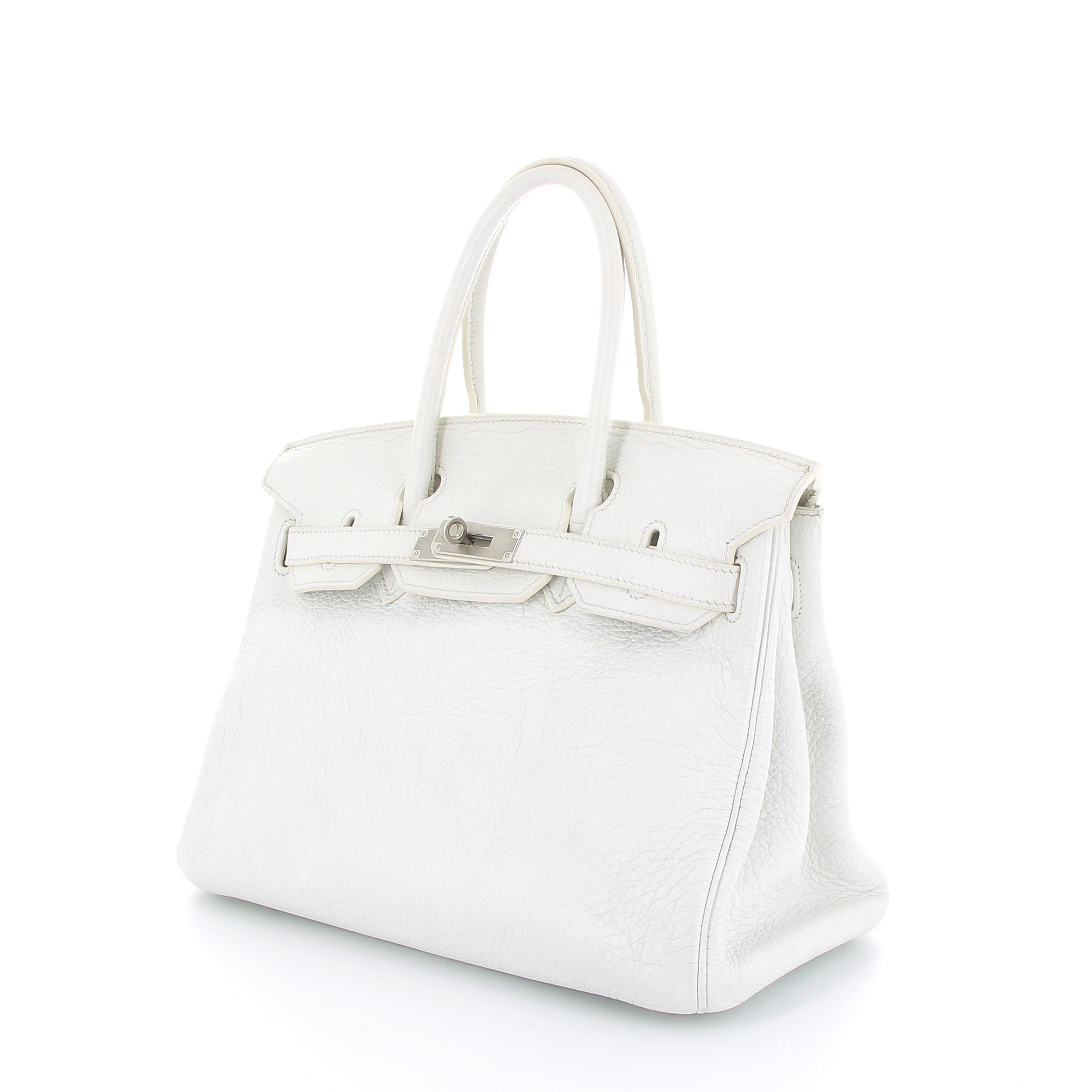 HERMÈS Birkin 30 White Taurillon Clemence Palladium finish