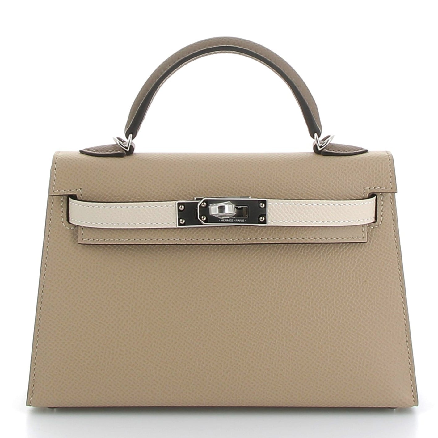 HERMÈS Kelly 20 Sellier Trench/Craie/Etoupe Cuir Epsom Finition Palladié