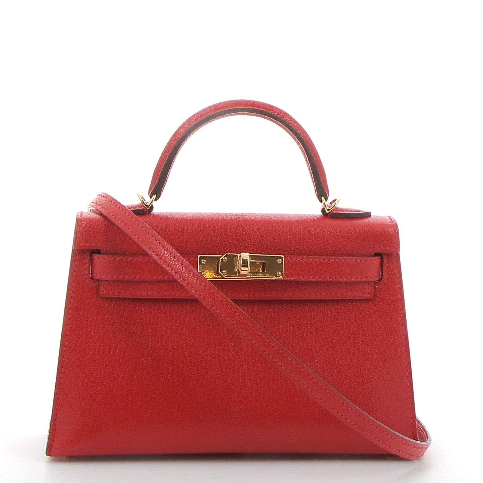 HERMES Kelly 20 Rouge de Coeur Cuir Chèvre Finition Or Jaune