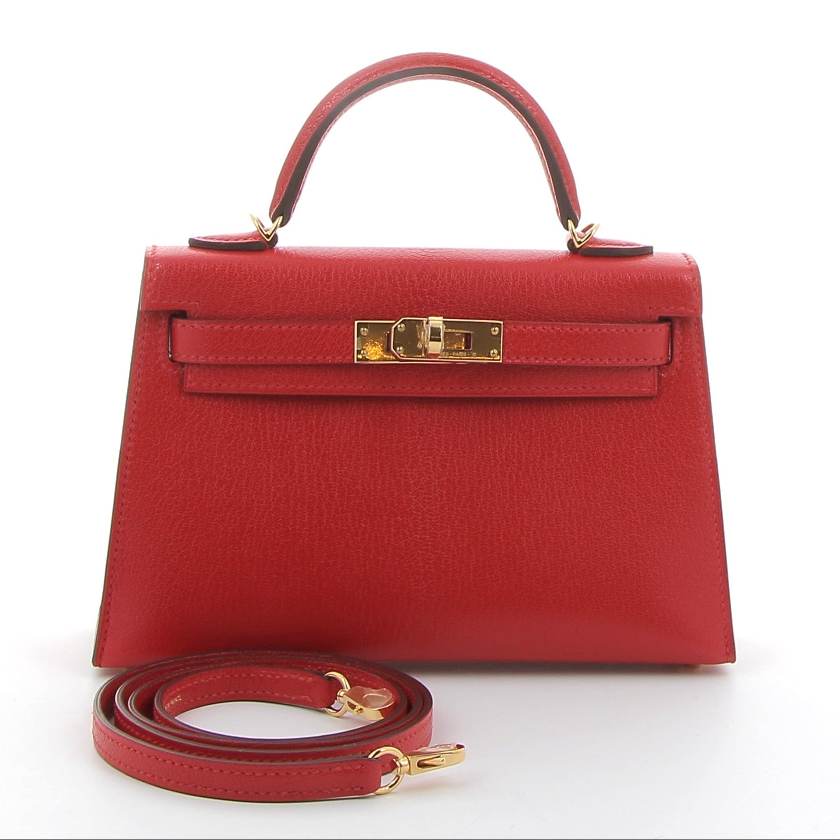HERMES Kelly 20 Rouge de Coeur Cuir Chèvre Finition Or Jaune