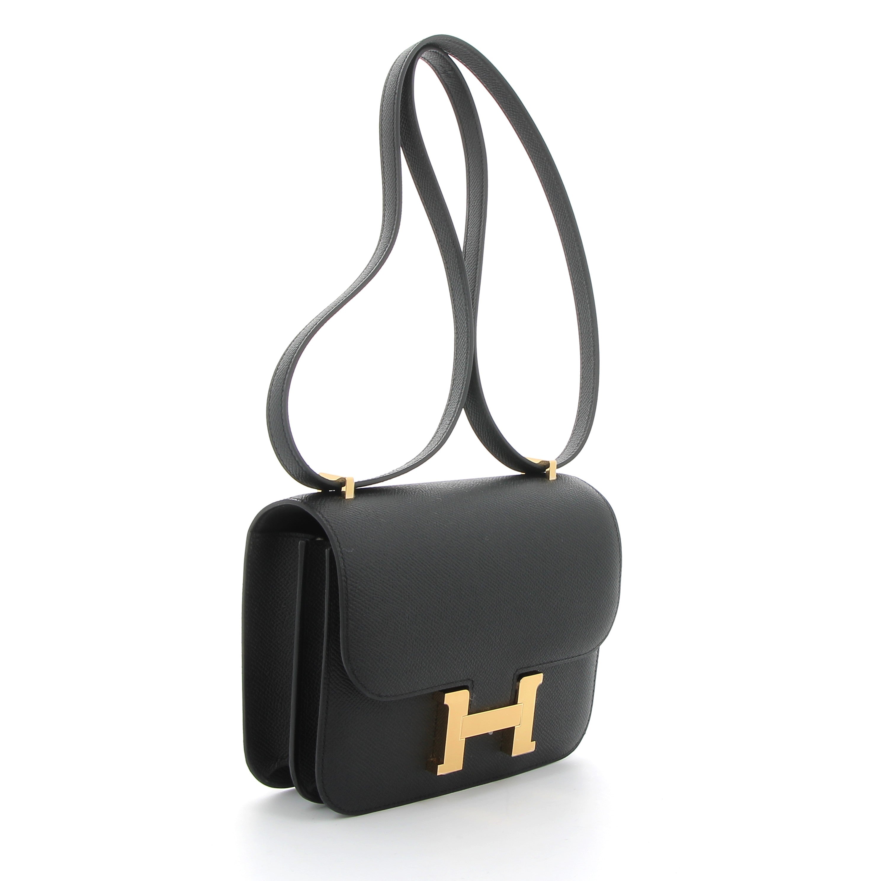 HERMES CONSTANCE 18 NOIR EPSOM FINITION OR JAUNE