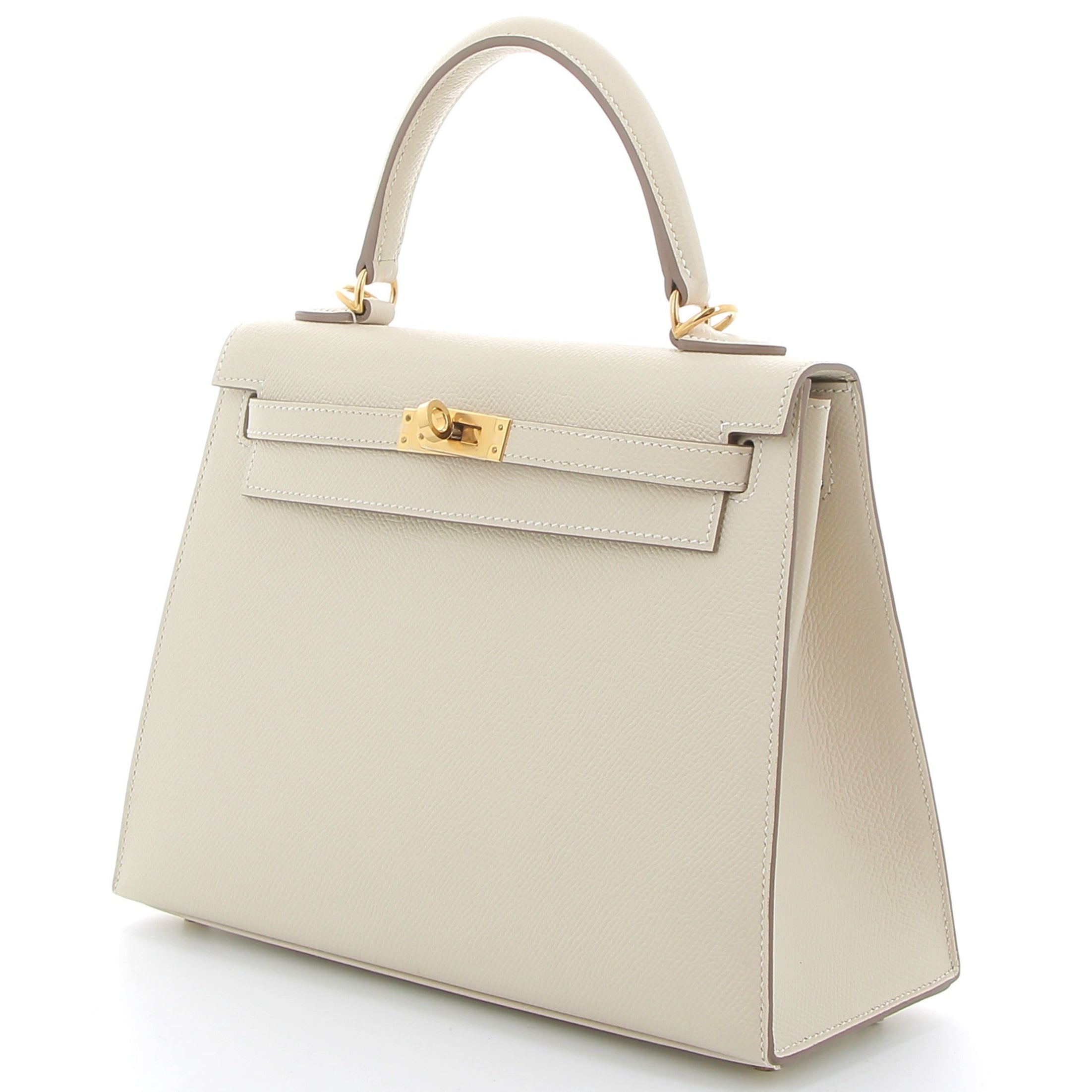 HERMES Kelly 25 Craie Cuir Epsom Finition Or Jaune