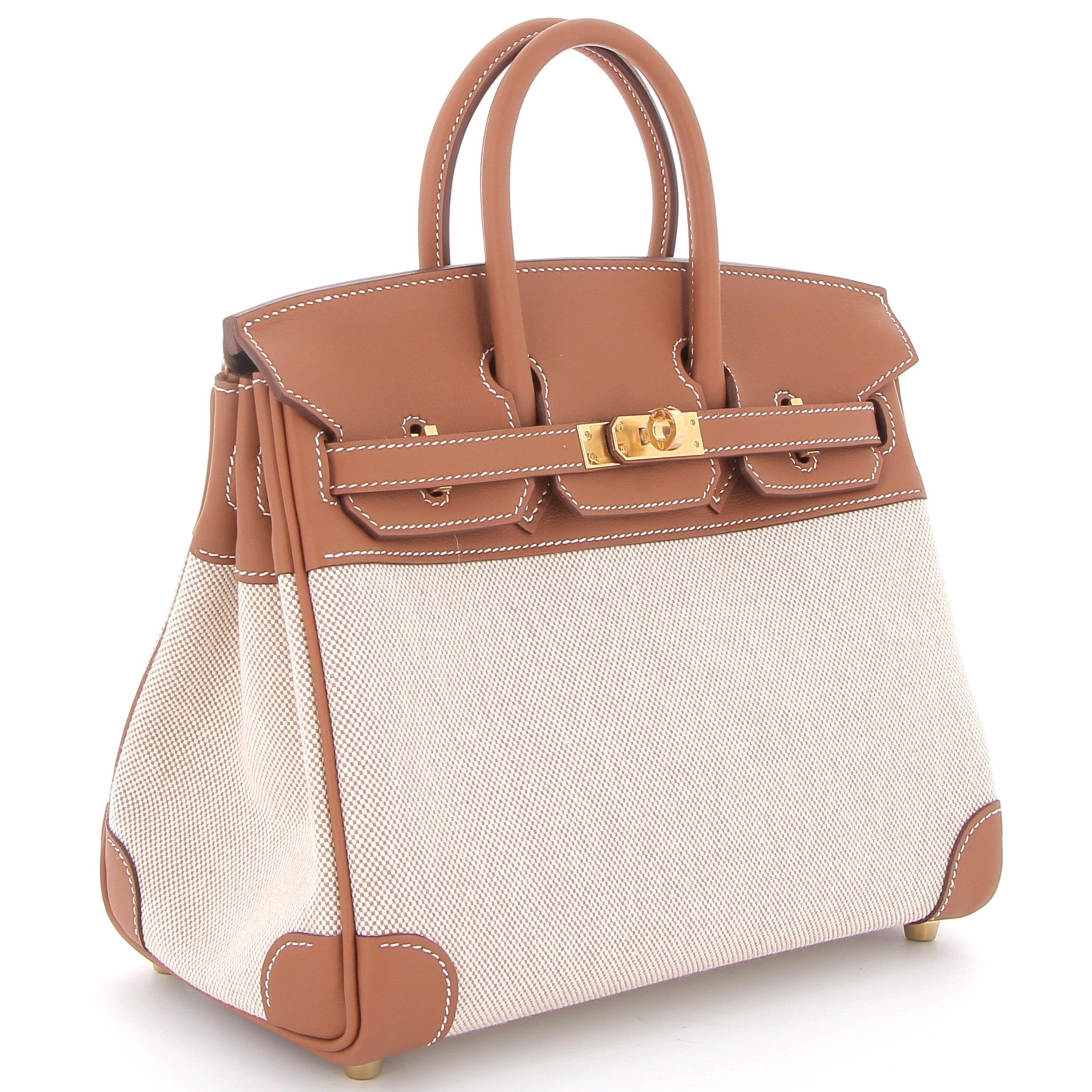 HERMES Birkin 25 Gold Cuir Swift / Toile Finition Or Jaune