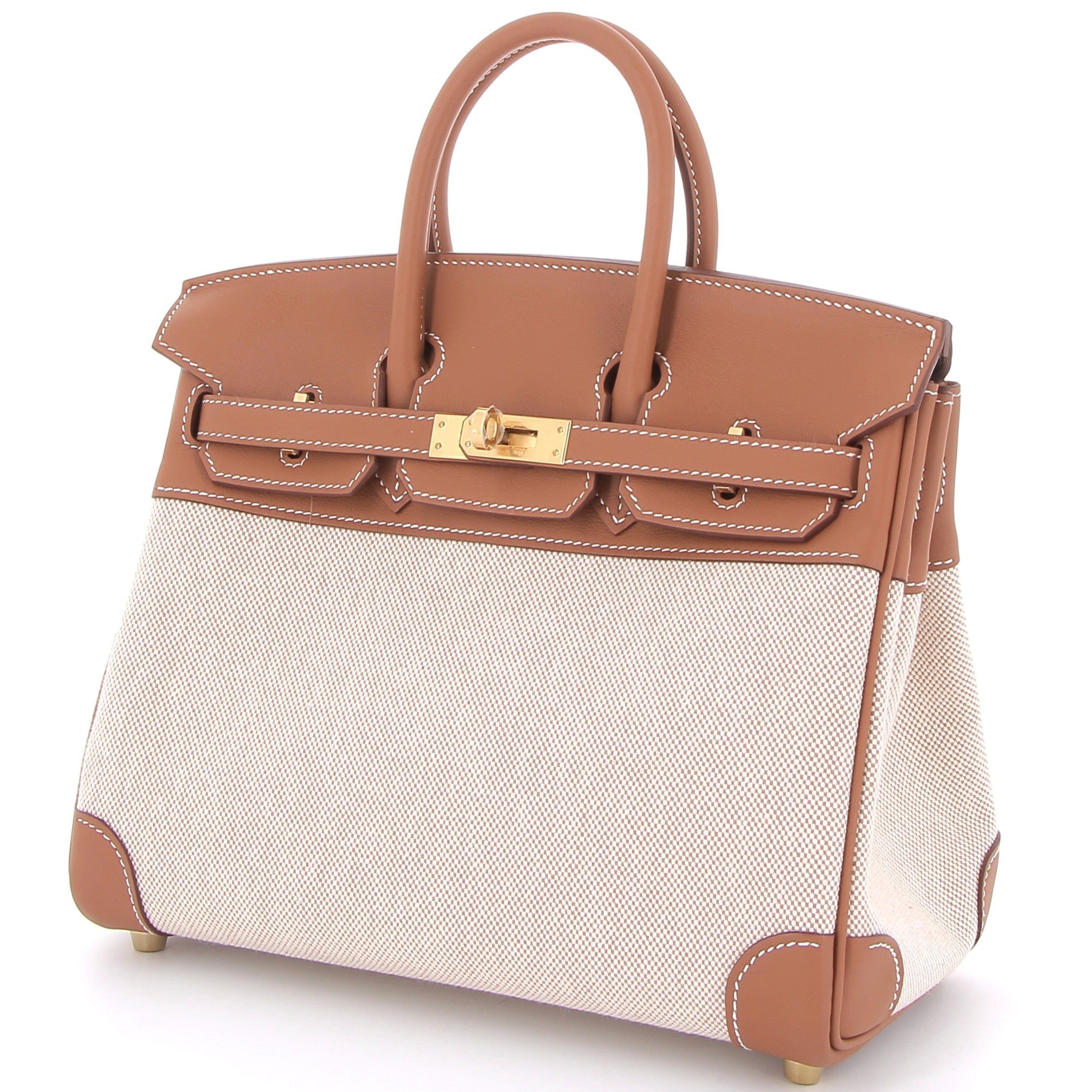 HERMES Birkin 25 Gold Cuir Swift / Toile Finition Or Jaune