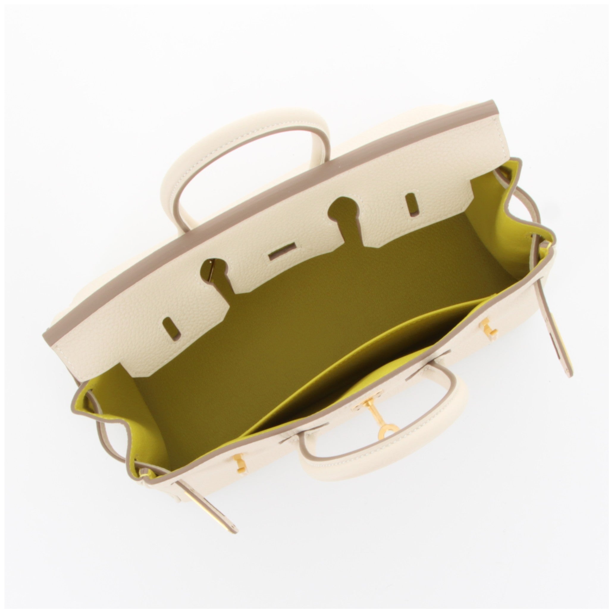 HERMES Birkin 25 Craie Intérieur Lime Cuir Togo Finition Or Jaune
