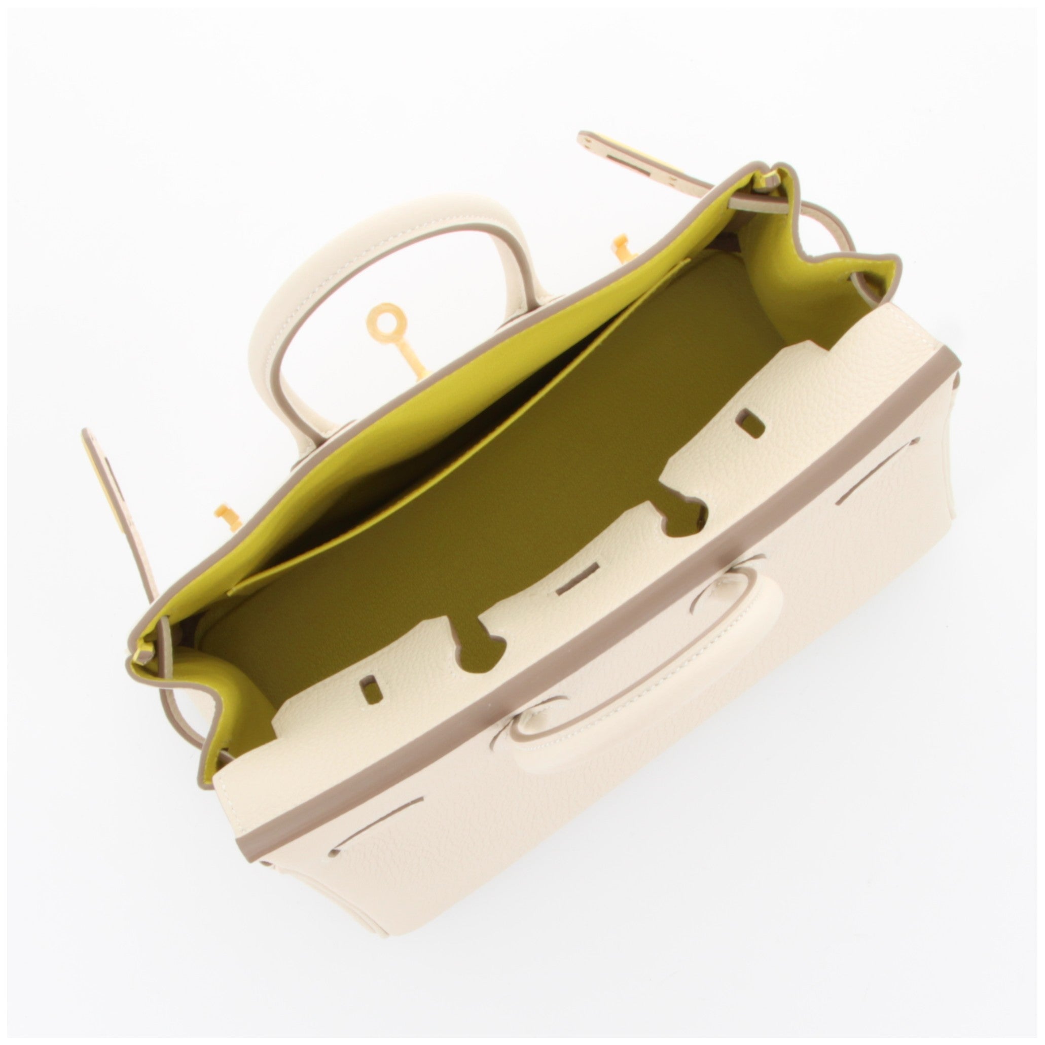 HERMES Birkin 25 Craie Intérieur Lime Cuir Togo Finition Or Jaune