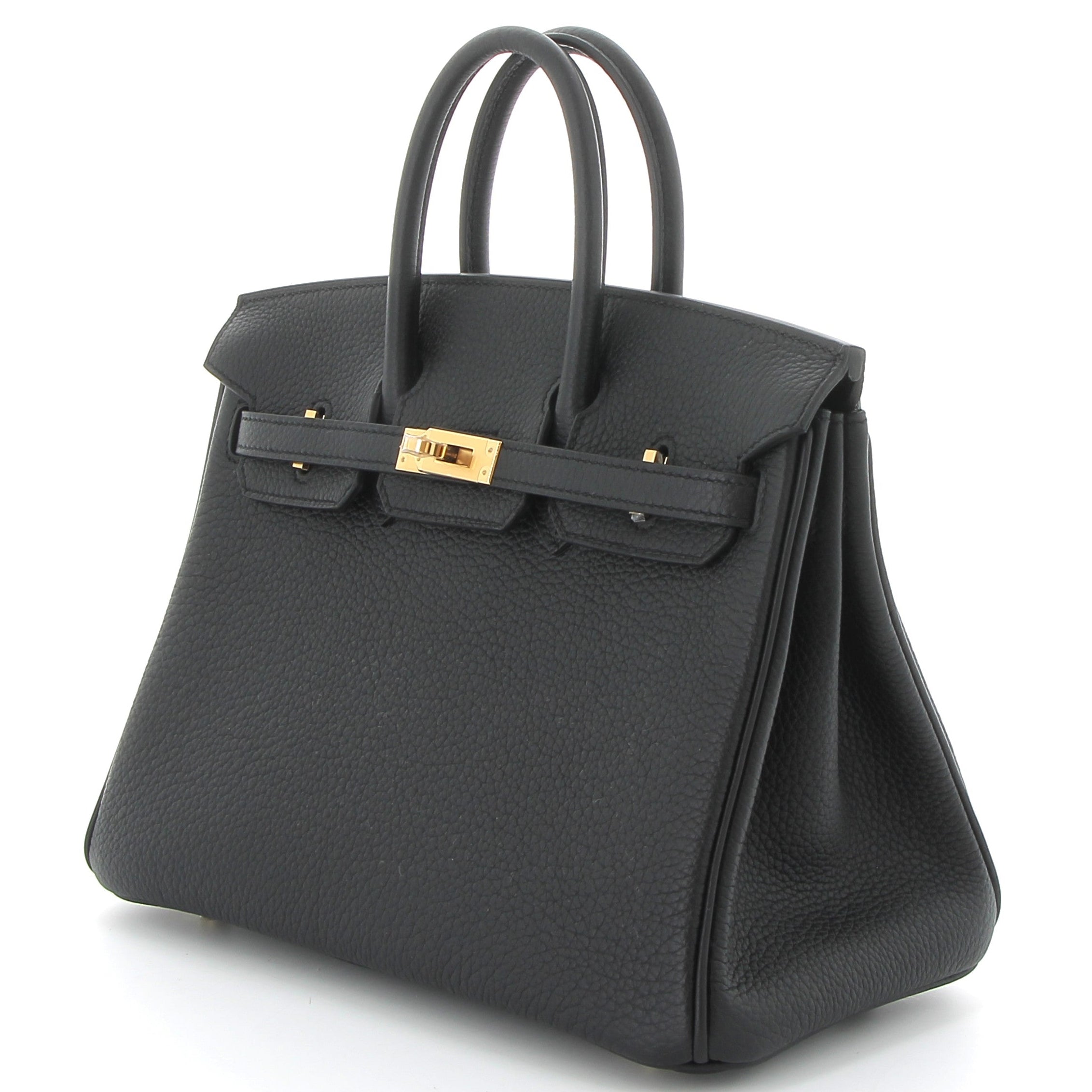 HERMES Birkin 25 Noir Cuir Togo Finition Or Jaune