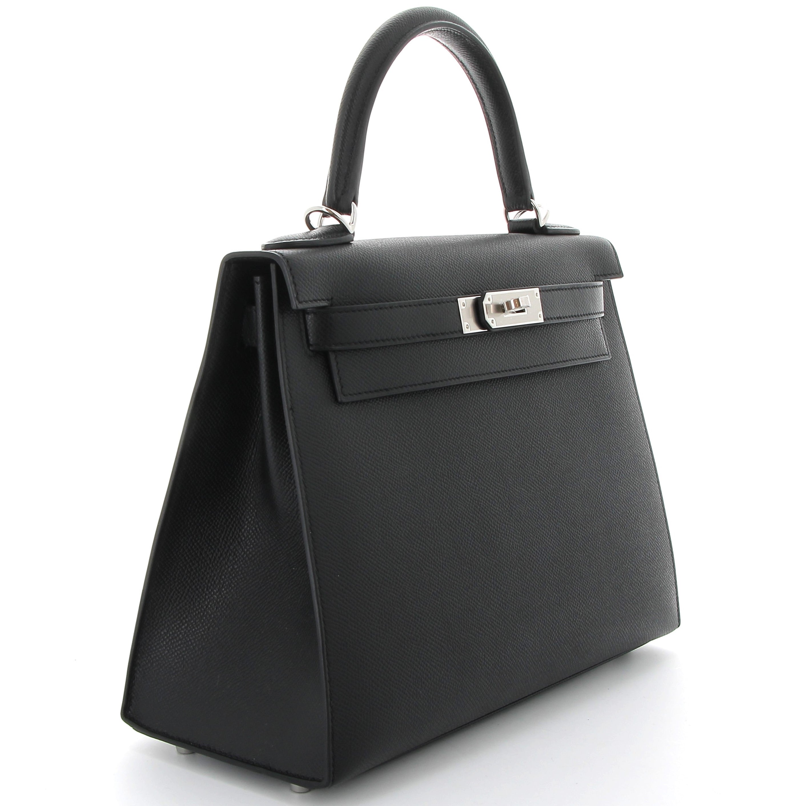 HERMES Kelly 28 Noir Cuir Epsom Finition Palladié