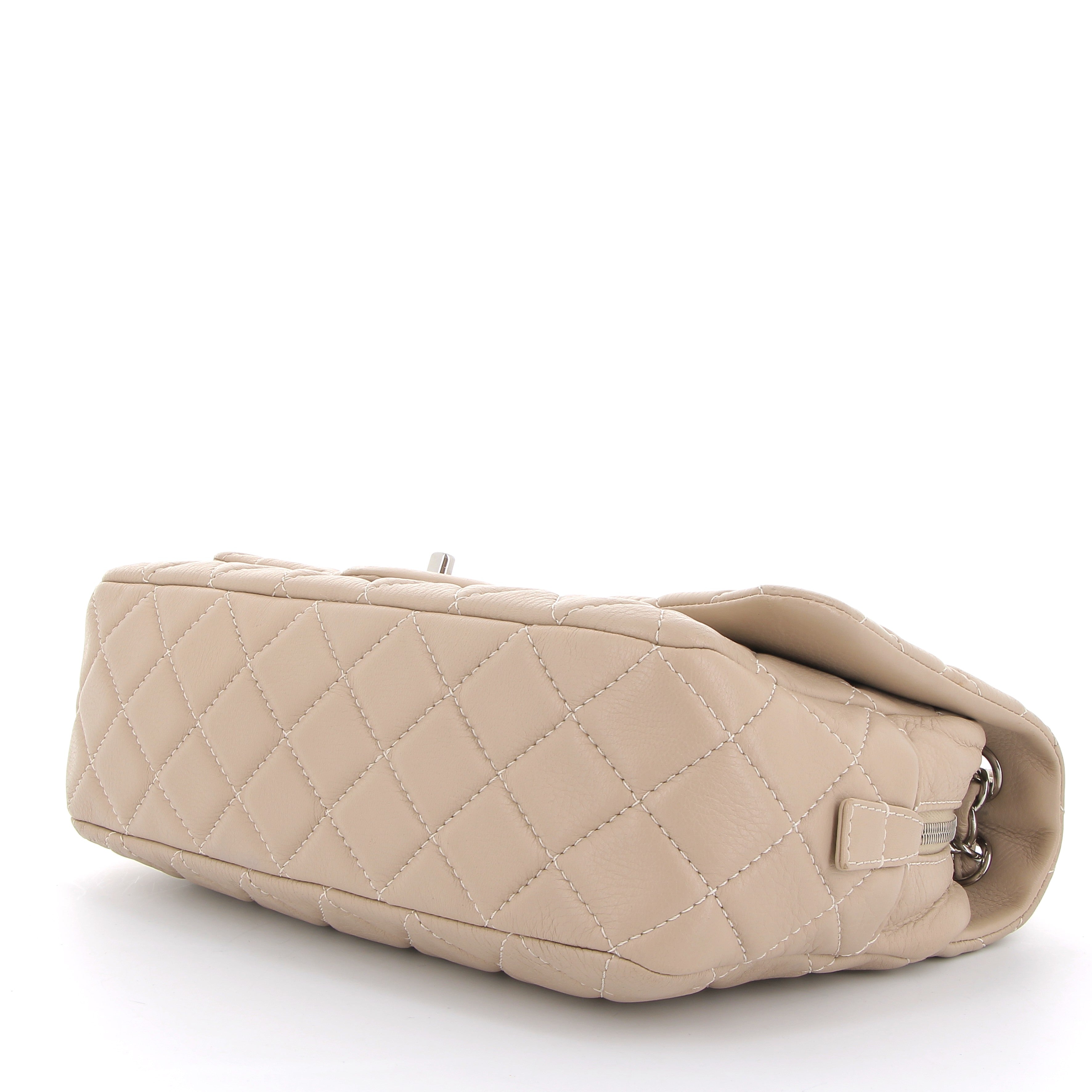 CHANEL Easy Flap Beige Cuir Veau Finition Argenté