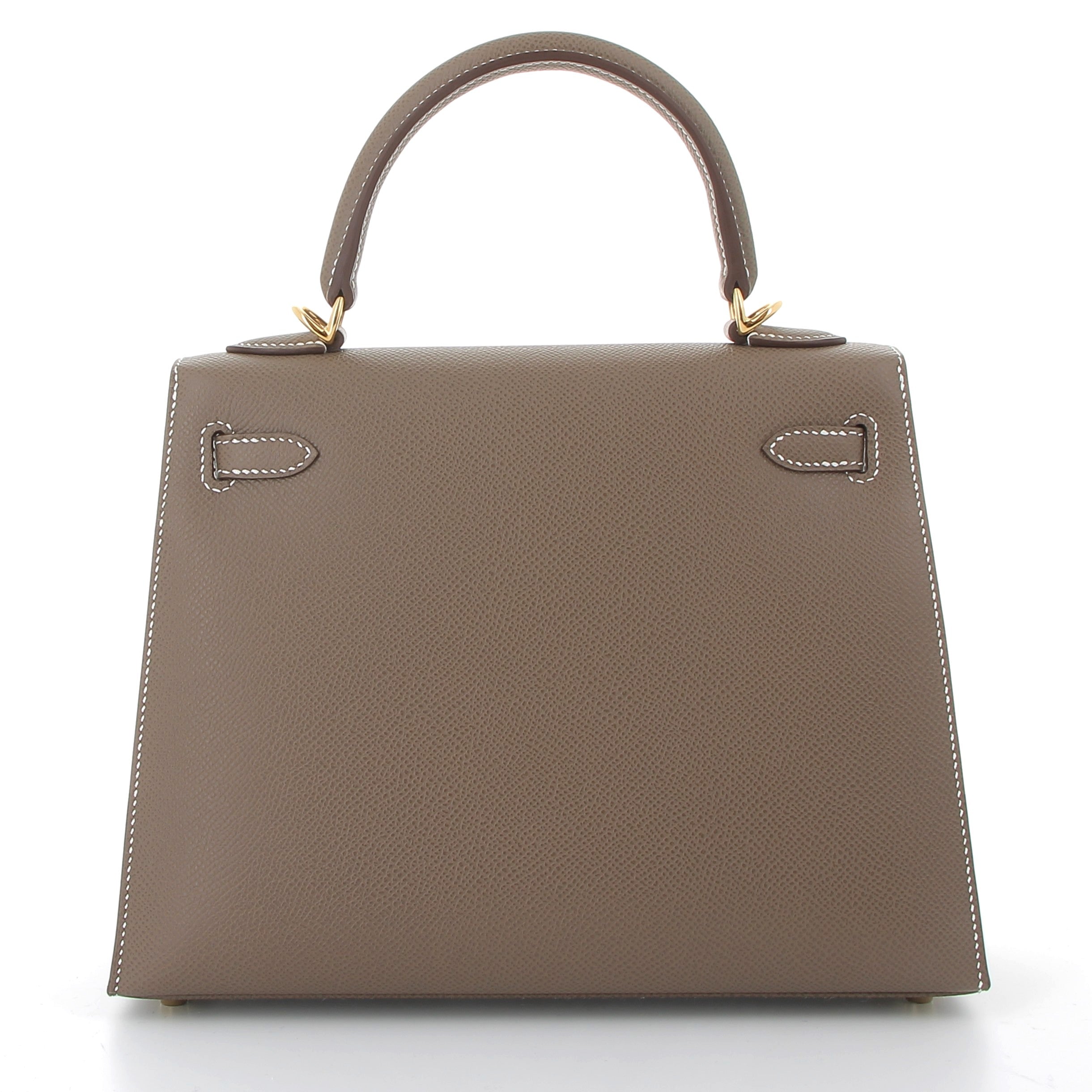 HERMES Kelly 25 Etoupe Epsom Finition Or Jaune
