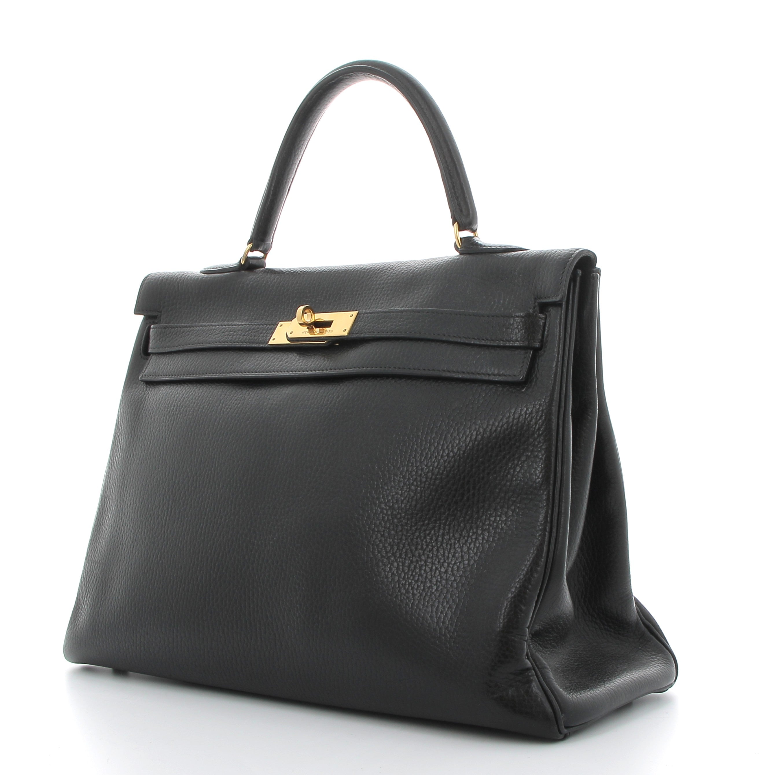 HERMES Kelly 35 Noir Cuir Veau Ardenne Finition Or Jaune