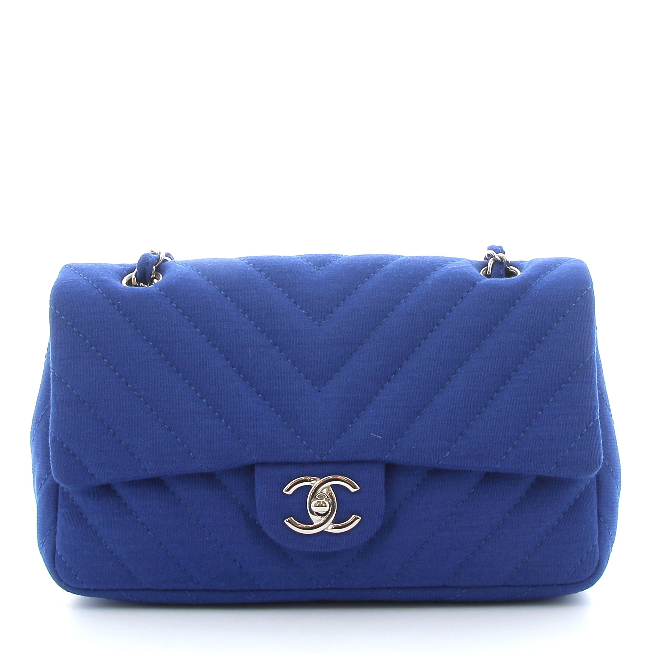 CHANEL Sac Timeless Bleu Jersey Finition Argenté