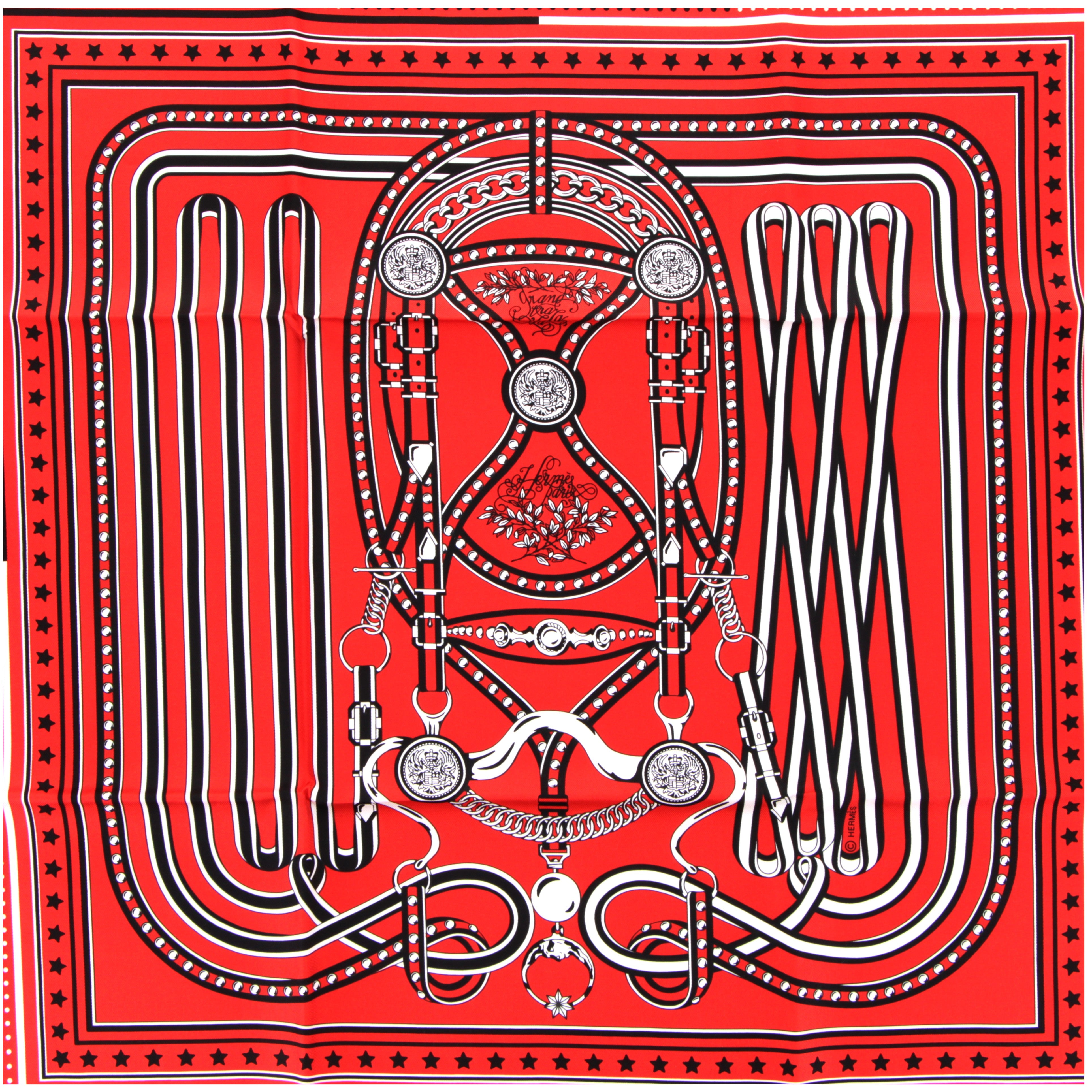HERMES Bandana 55 Twill Rouge/Noir/Blanc en Soie