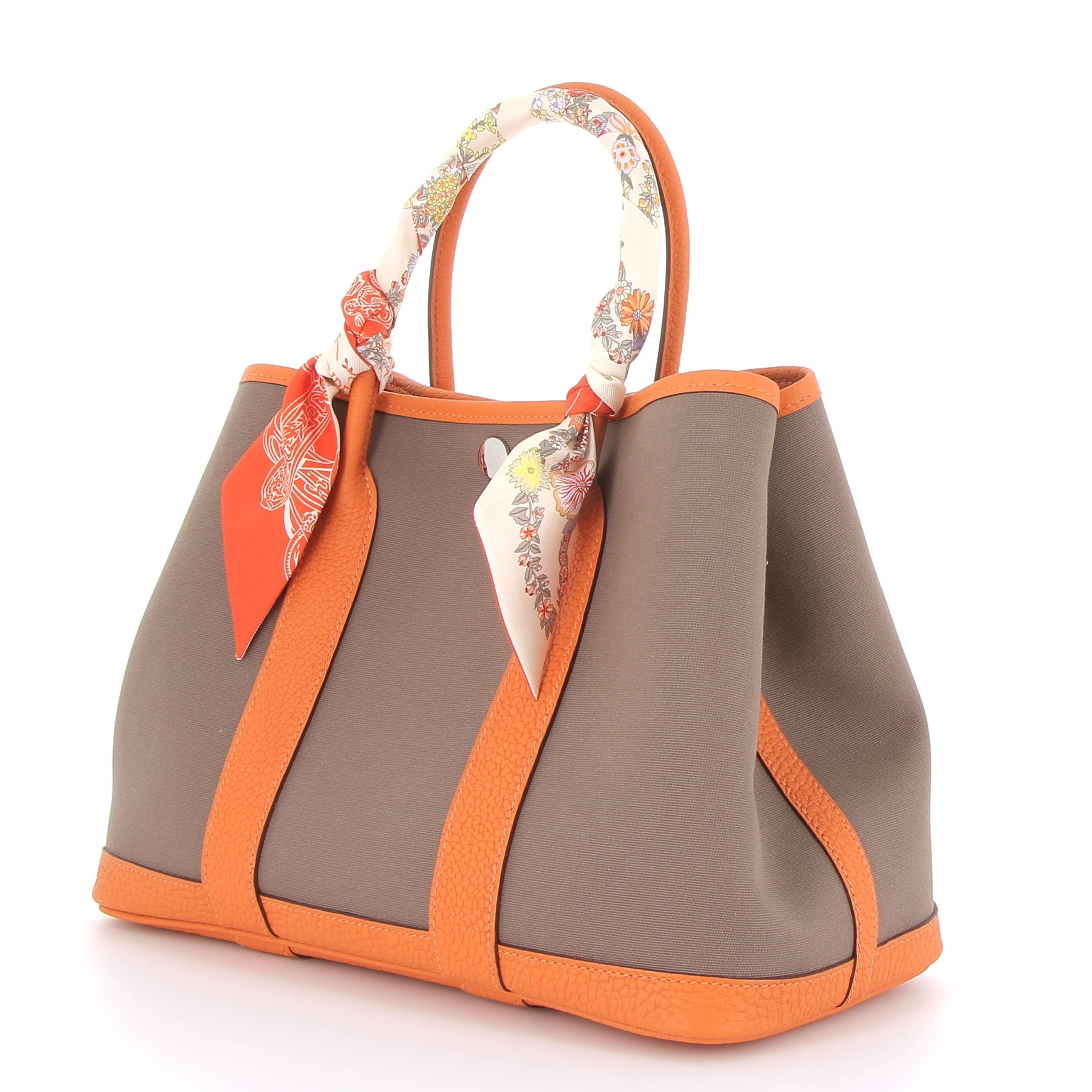 HERMES Garden Party 30 Orange Toile + Twilly