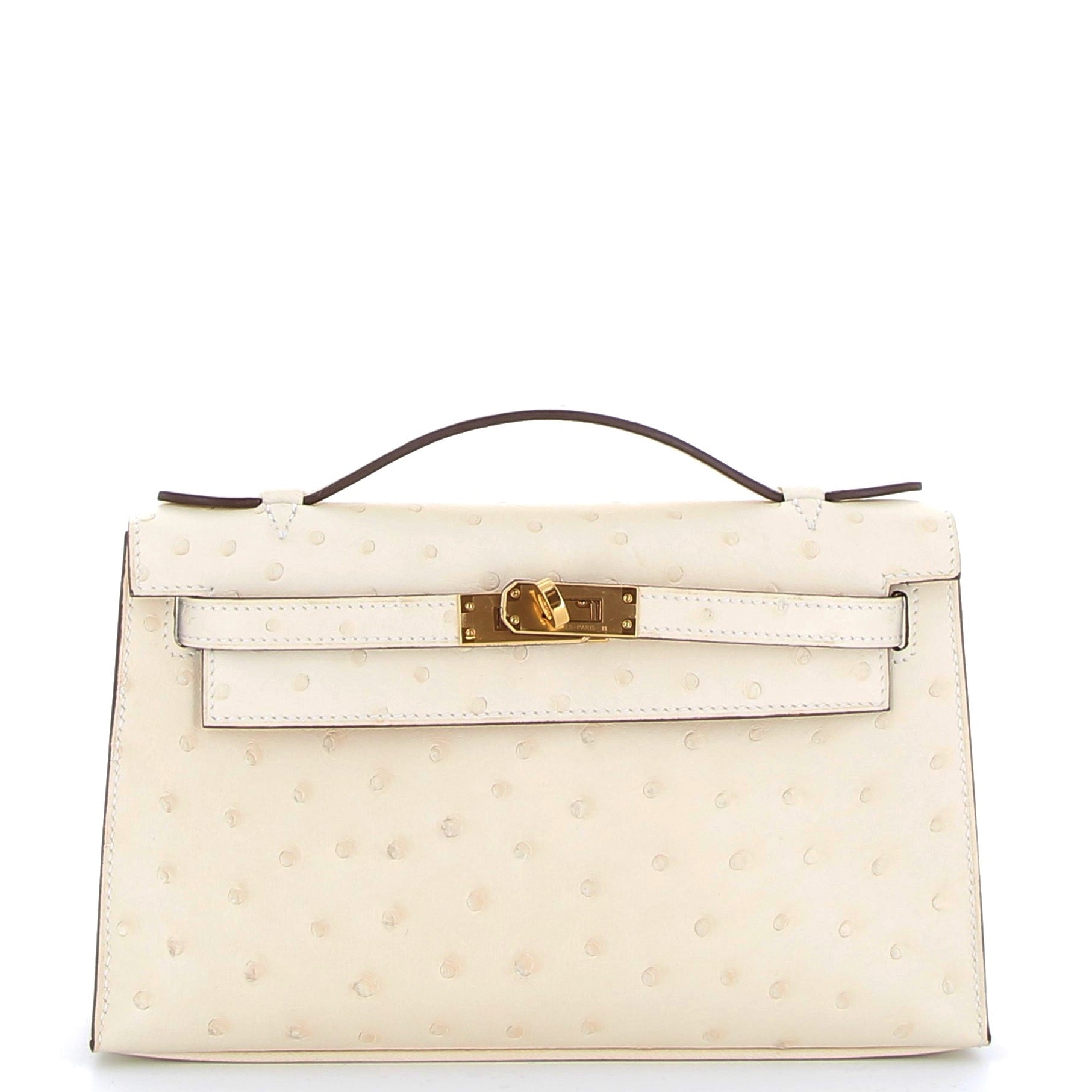 HERMES Kelly Pochette Nata Autruche Finition Or Jaune