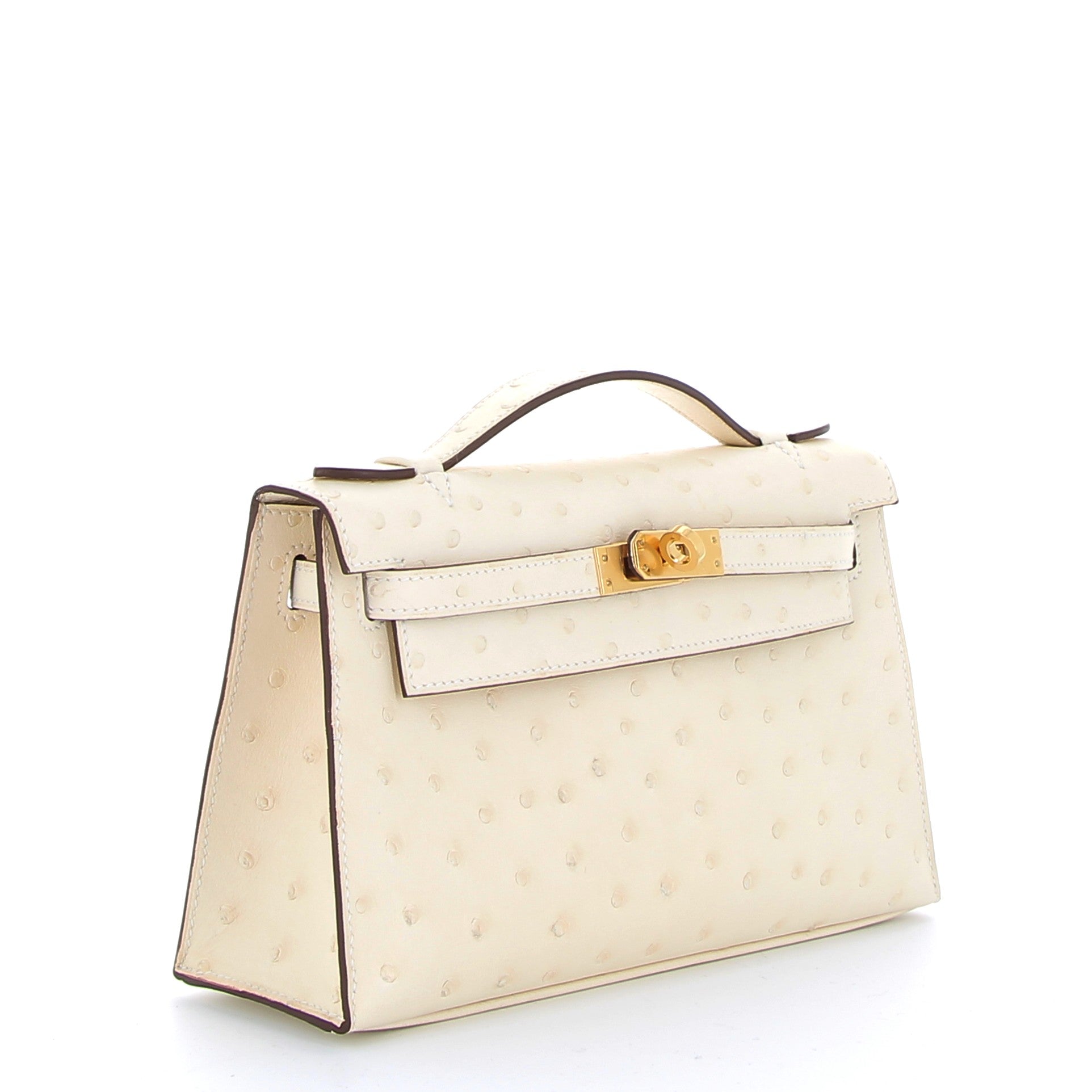 HERMES Kelly Pochette Nata Autruche Finition Or Jaune