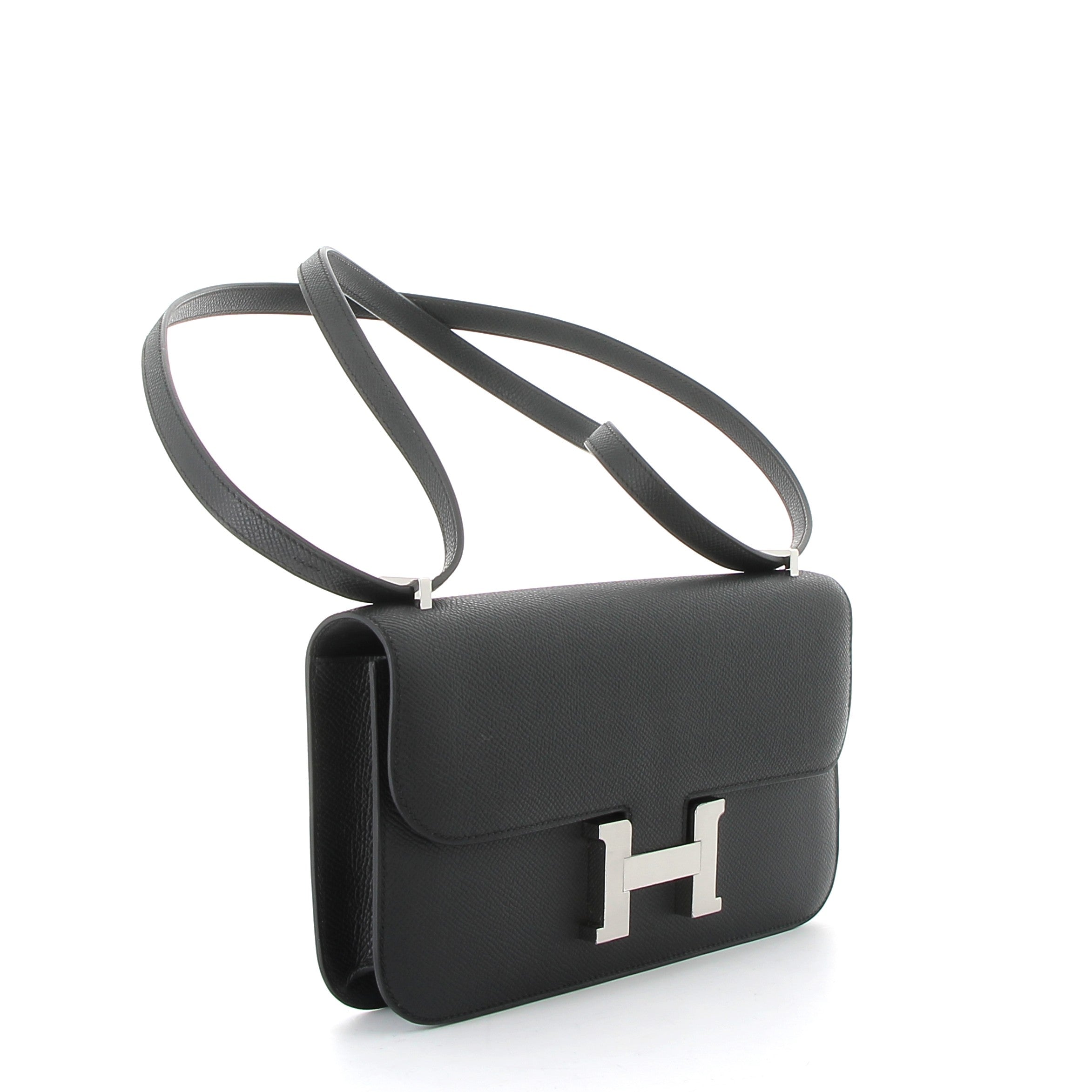 HERMES Constance Elan Noir Cuir Epsom Finition Palladié