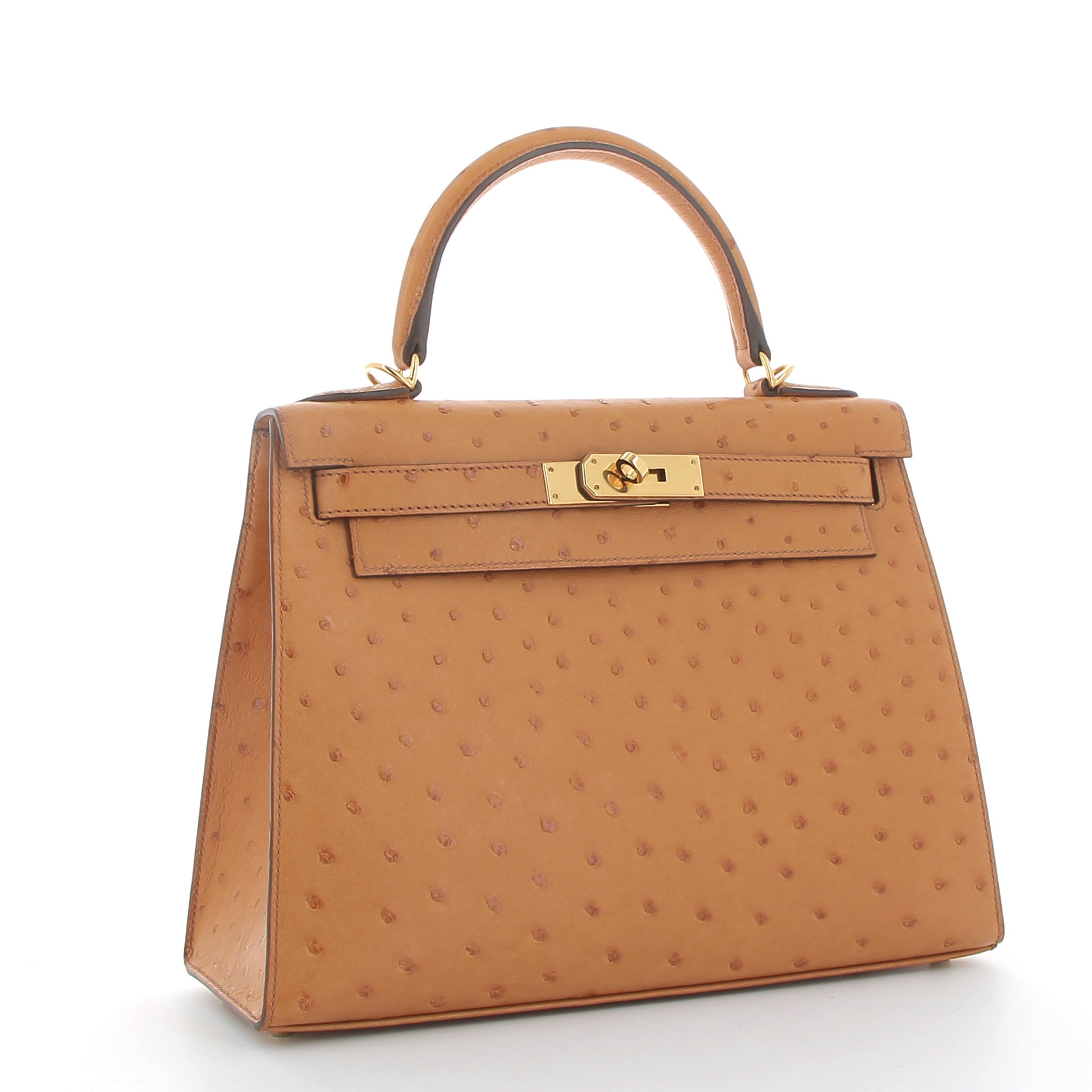 HERMES Kelly 28 Saffron Autruche Finition Or Jaune