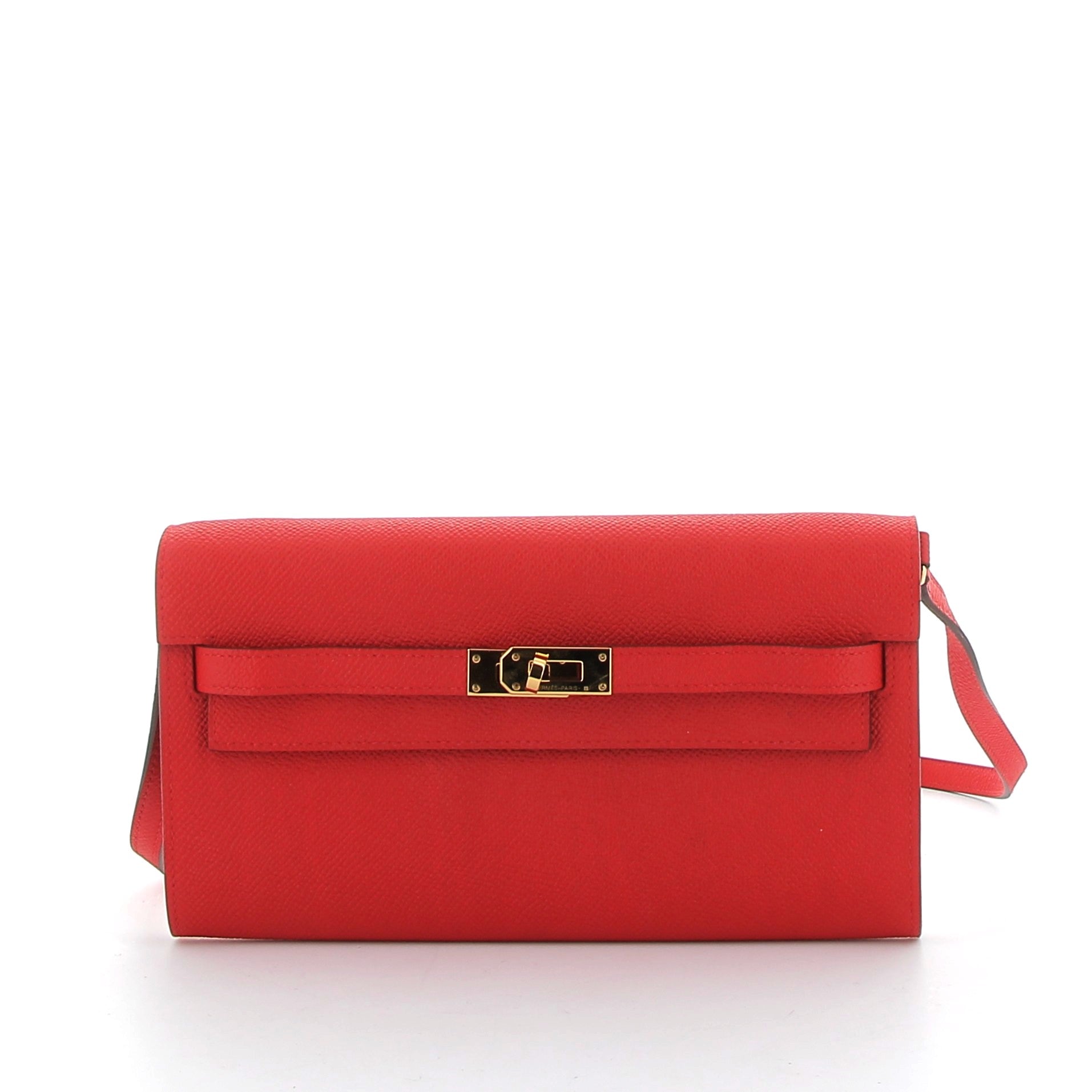 HERMES Kelly To Go Rouge Casaque Epsom Finition Or Jaune