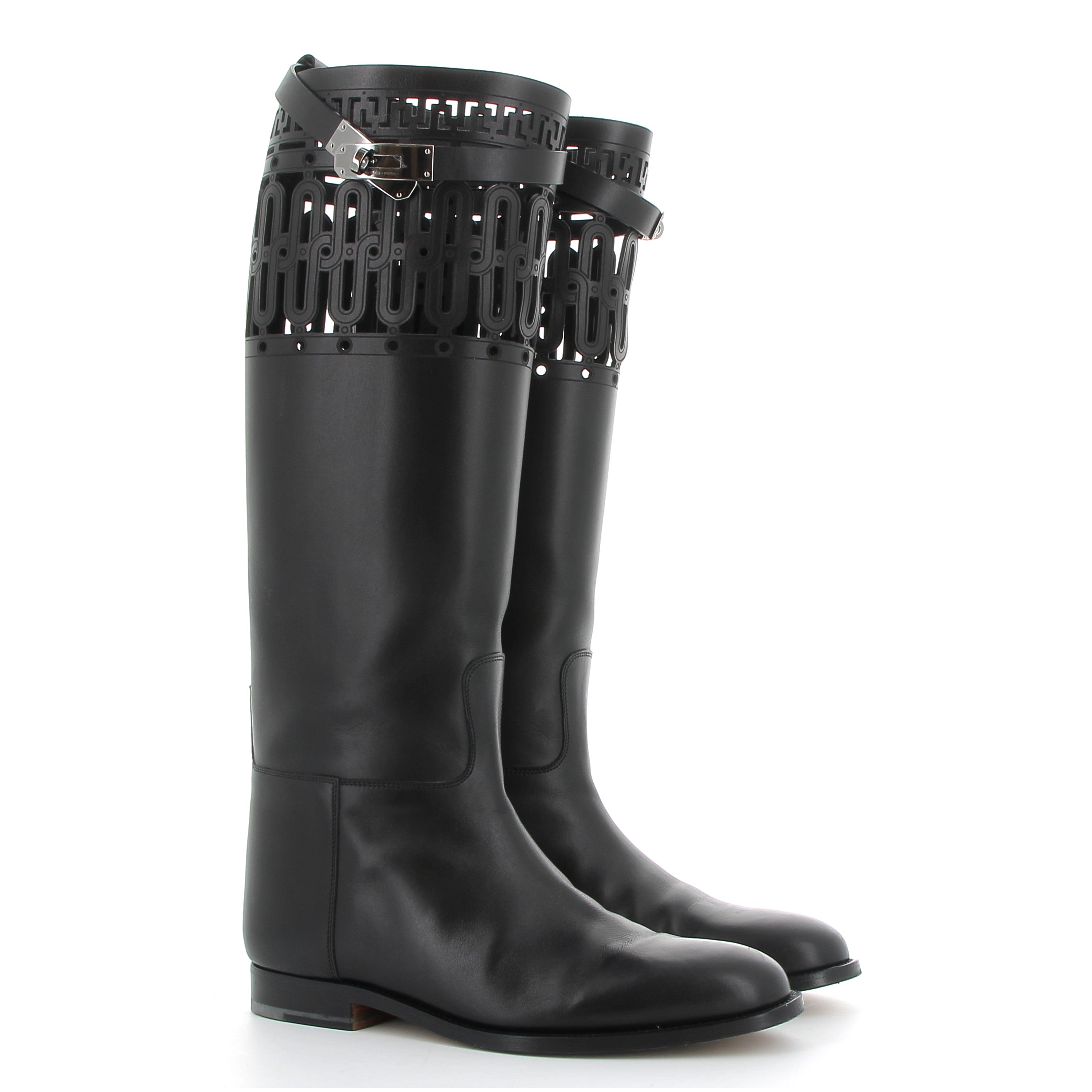 HERMES Bottes Jumping Noir Cuir de Veau