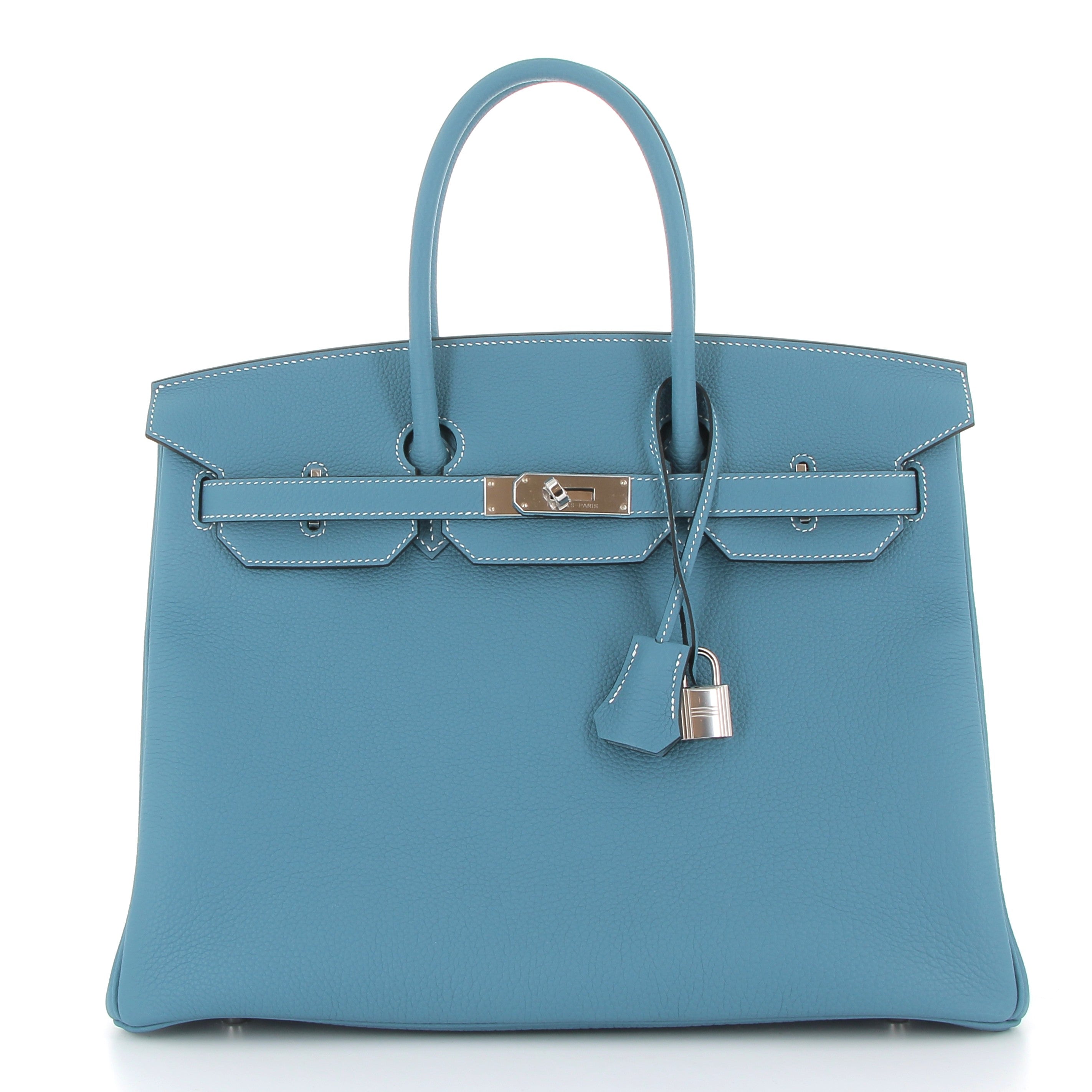 HERMES Birkin 35 Bleu Jean Cuir Togo Finition Palladié