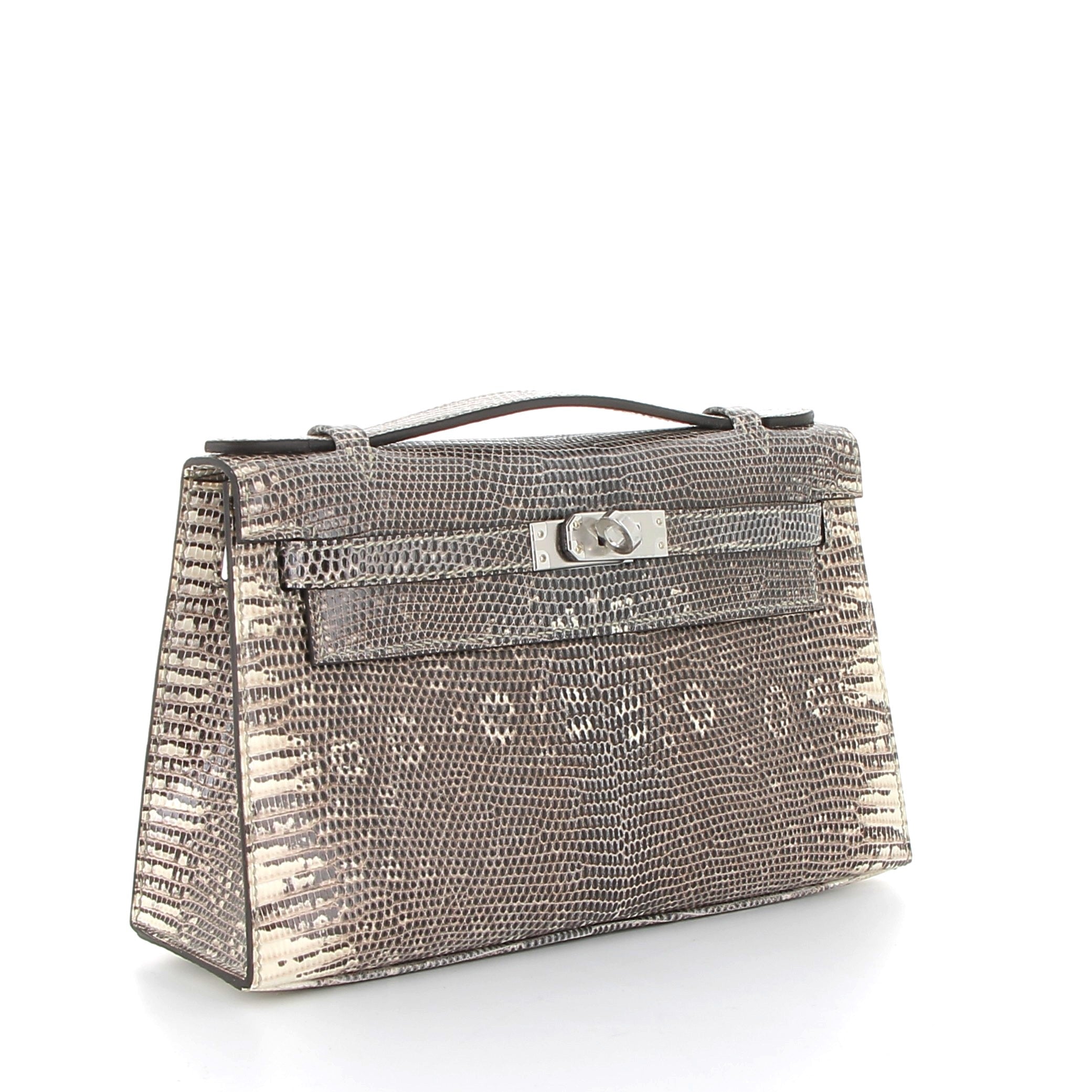 HERMES Kelly Pochette Lezard Ombre Finition Palladié